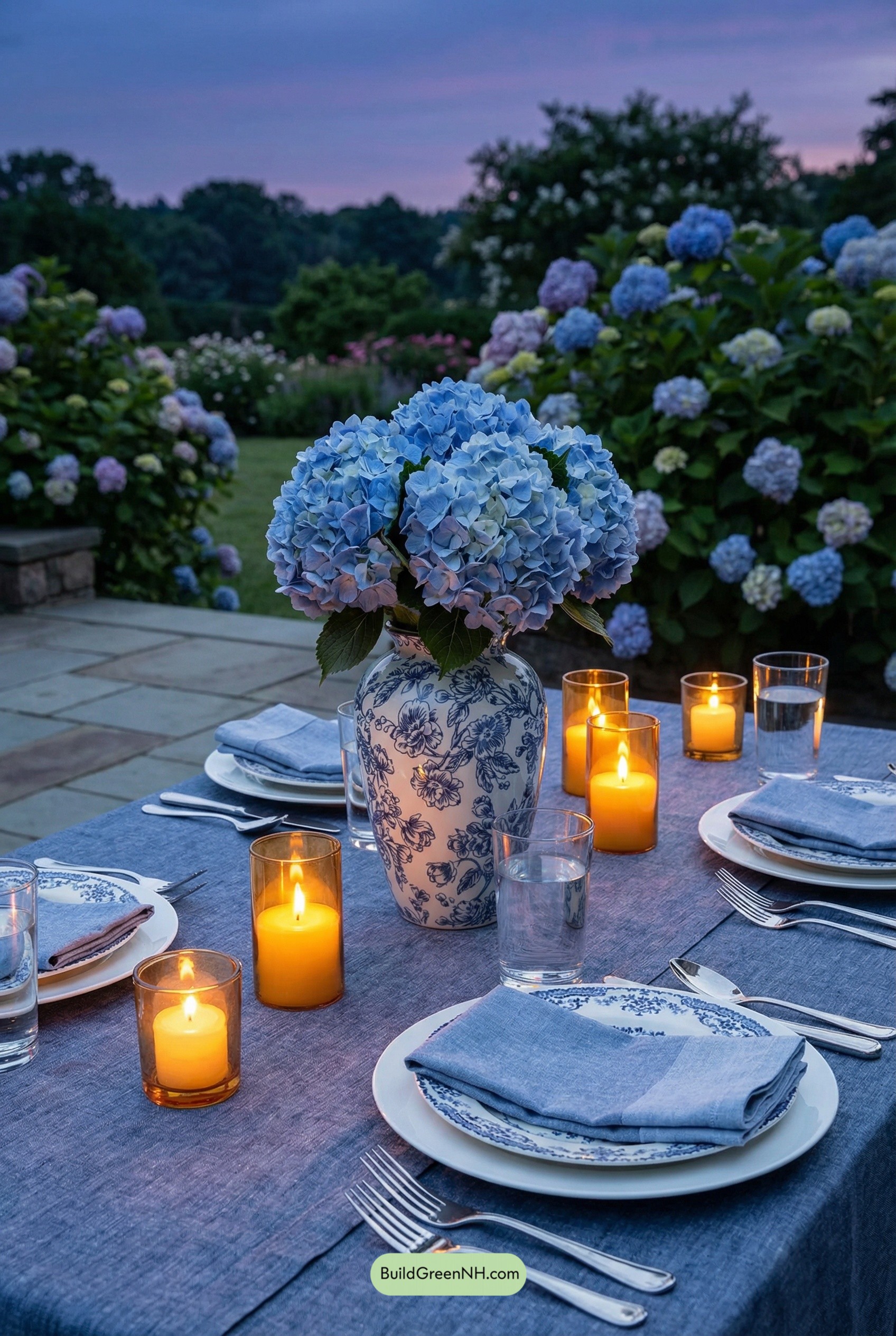 Chinoiserie Twilight Hydrangea Table Setting