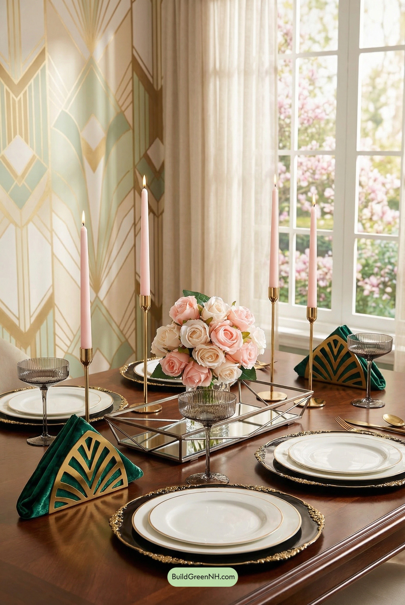 Deco Blush & Emerald Spring Tablescape