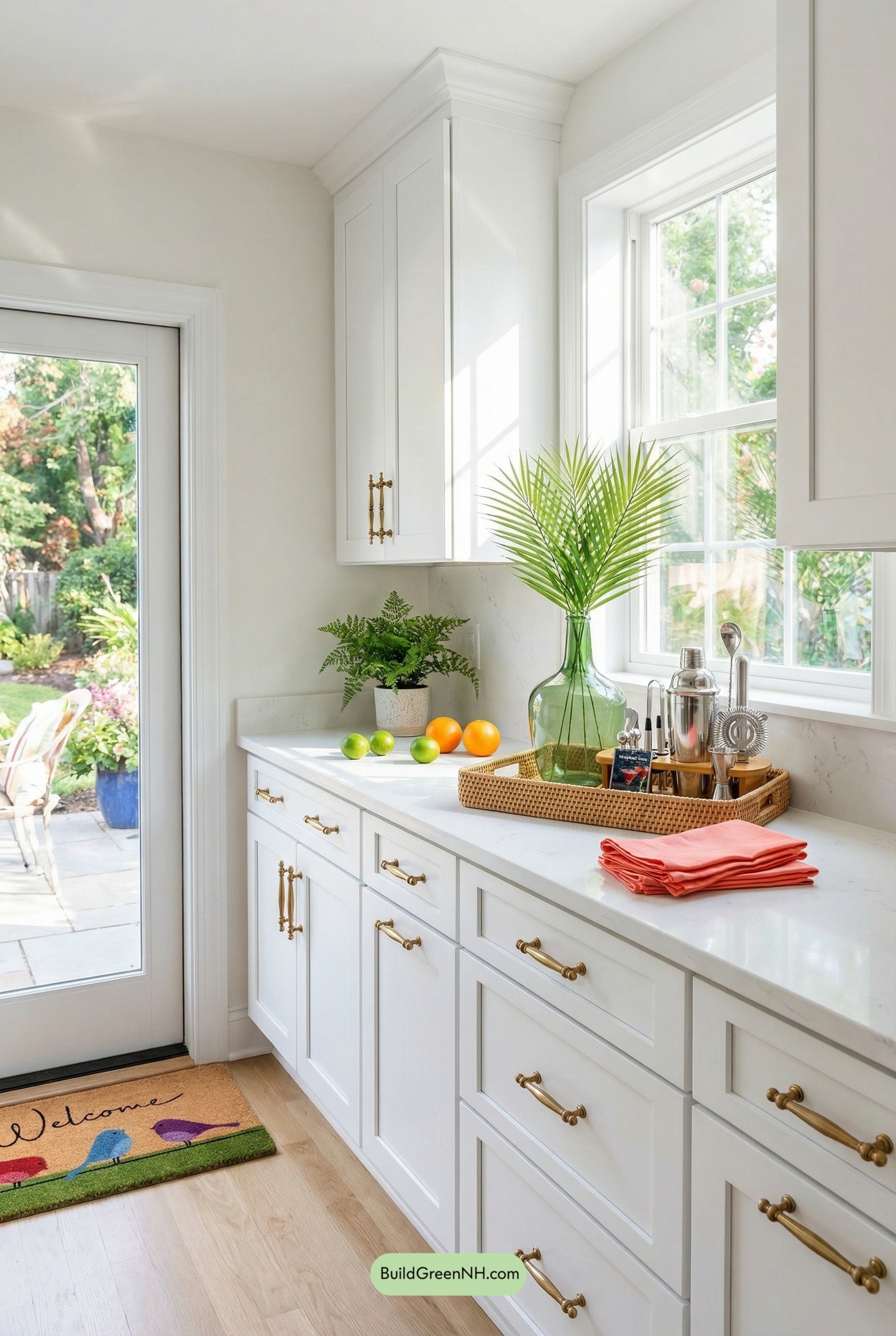 Palm-Leaf Pop in a Crisp White Kitchen