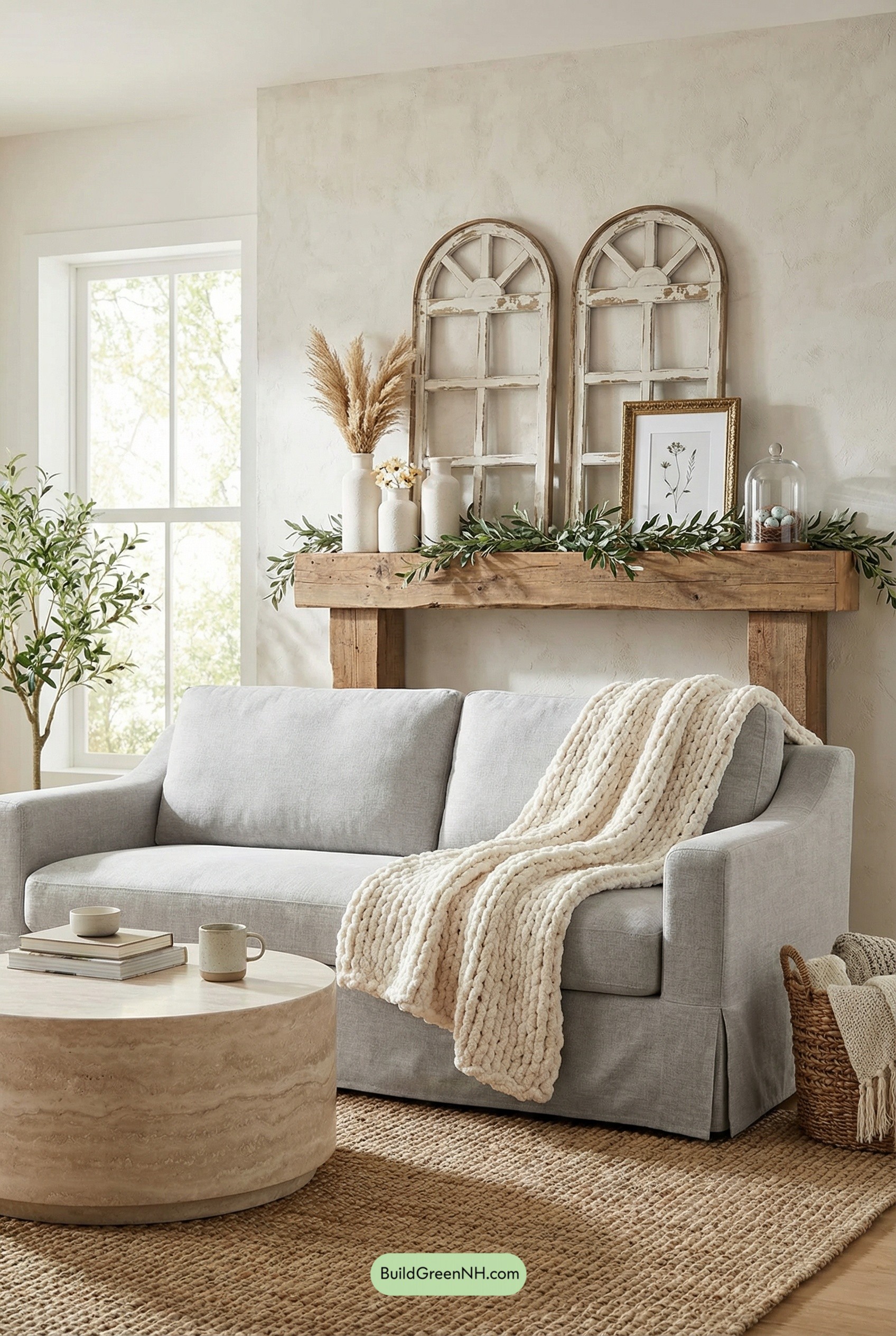 Spring-Soft Rustic Mantel, Modern Calm
