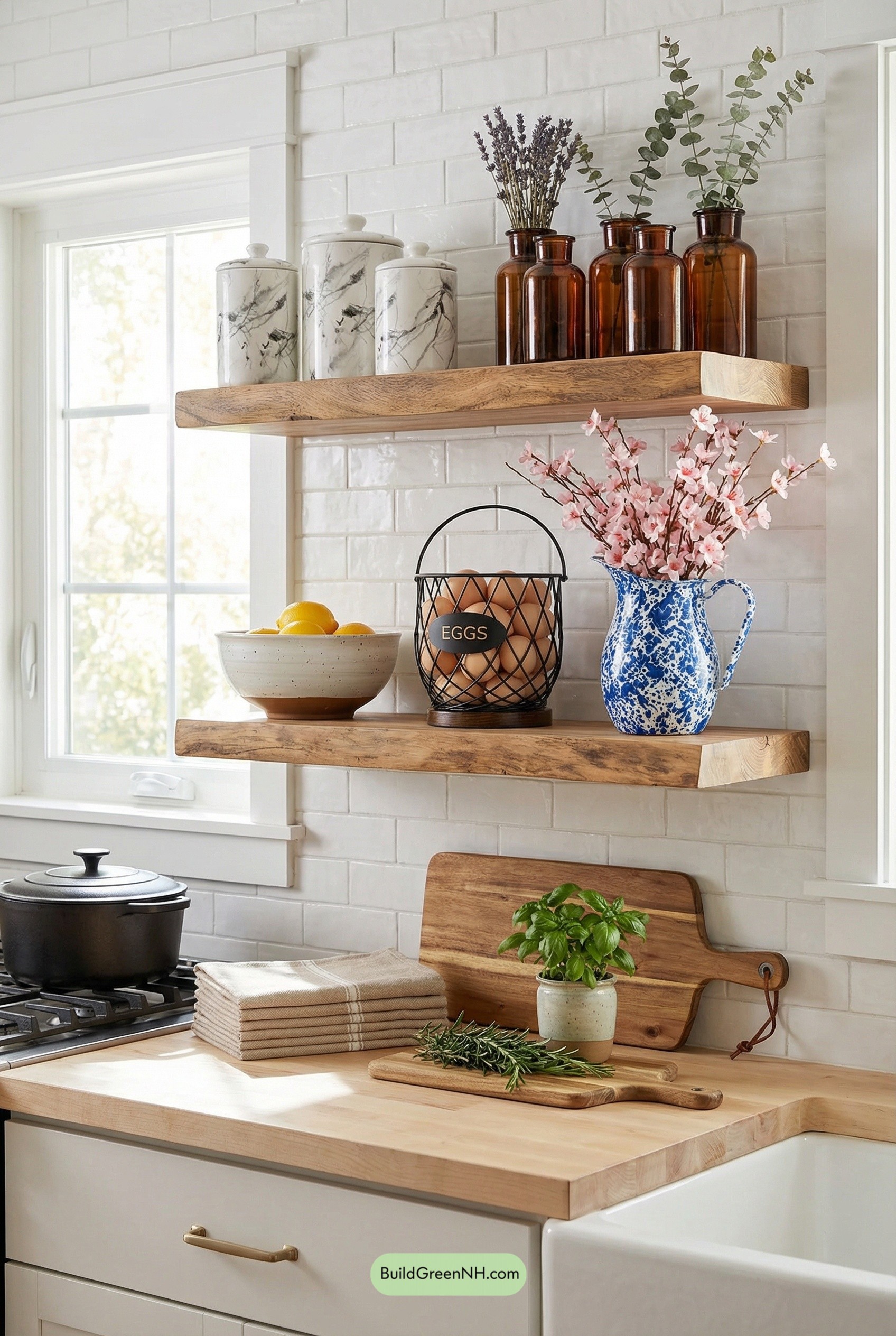 Rustic Spring Open Shelves, Soft & Fresh