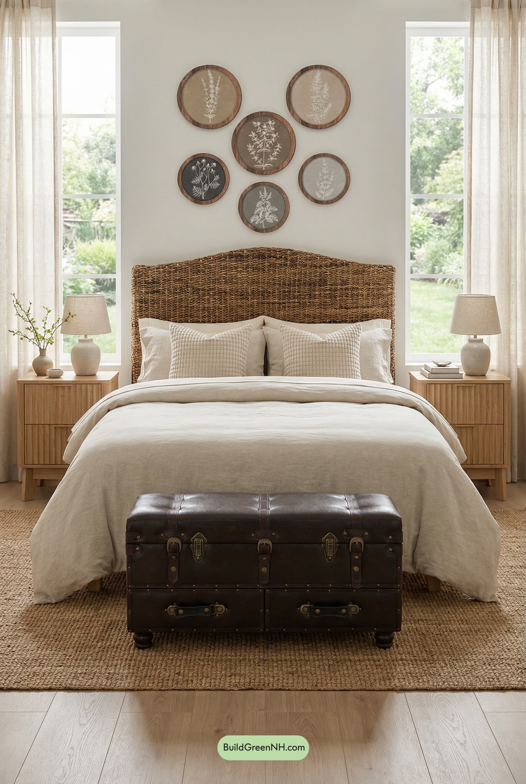 Woven Headboard, Pressed Botanicals, Spring Calm