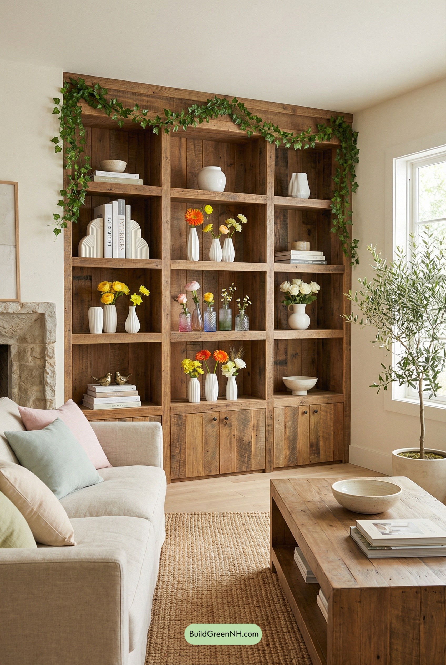 Spring-Styled Rustic Built-In Shelves