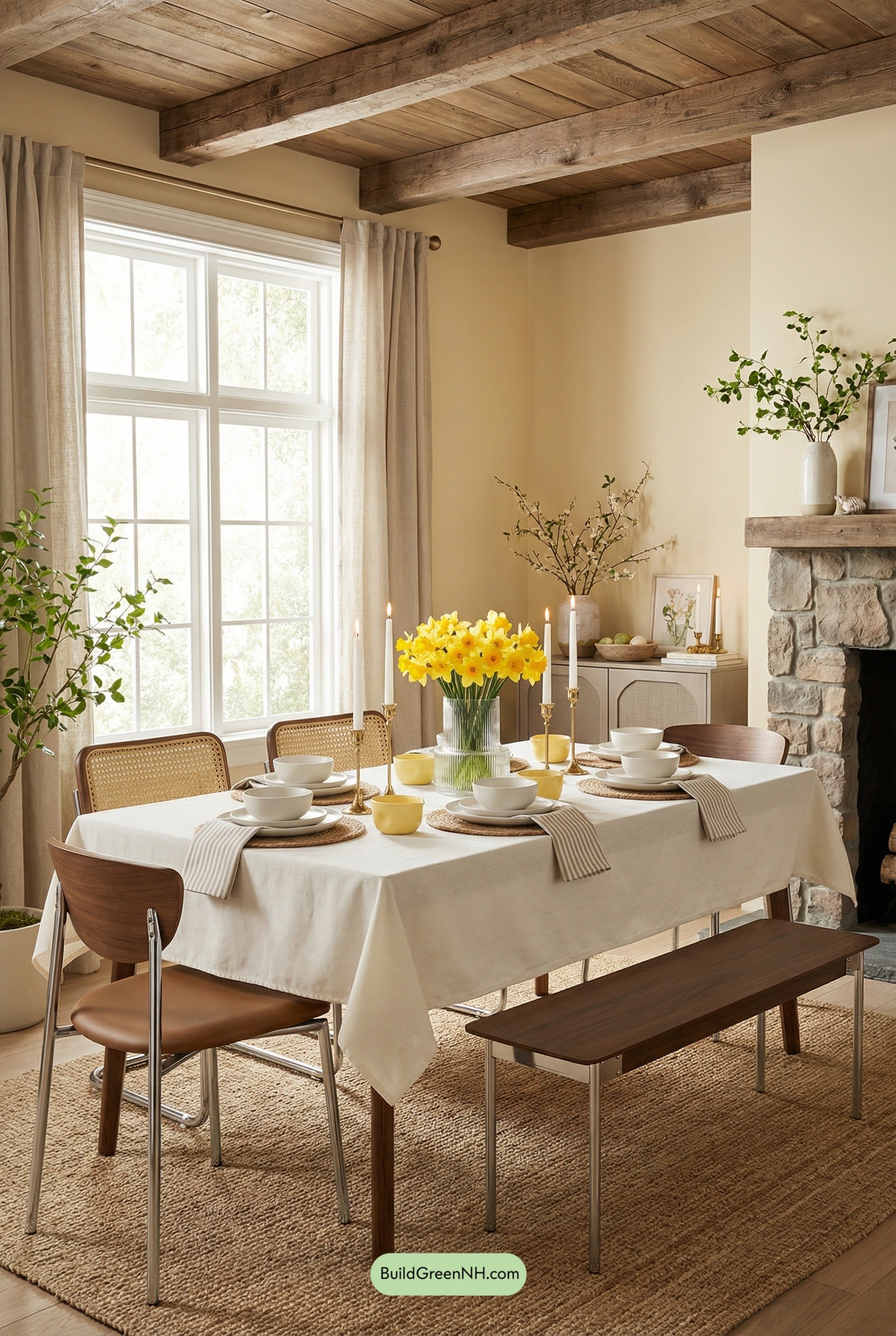 Buttercream Spring Meets Rustic Wood Beams