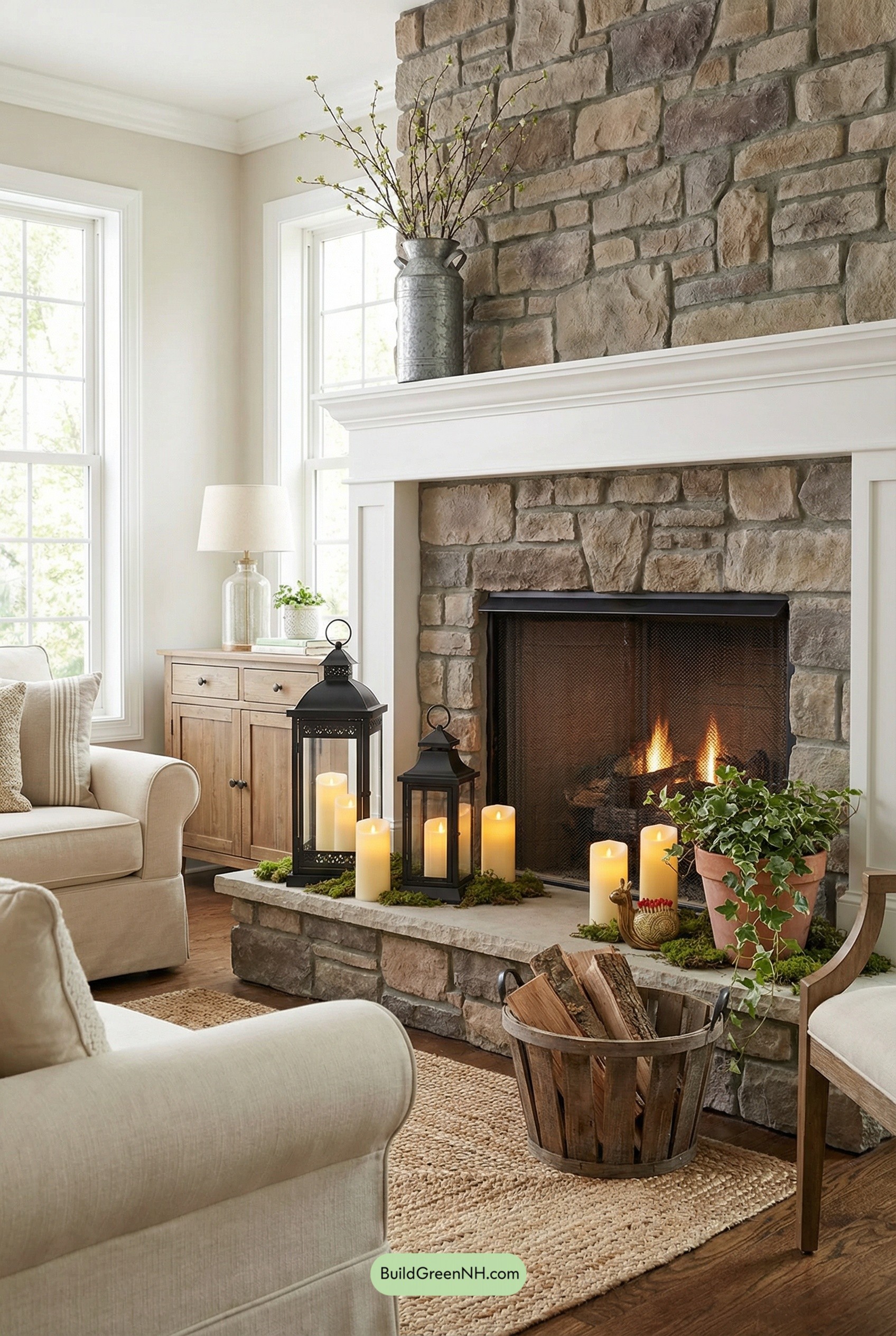 Mossy Lantern Hearth, Spring Farmhouse Style