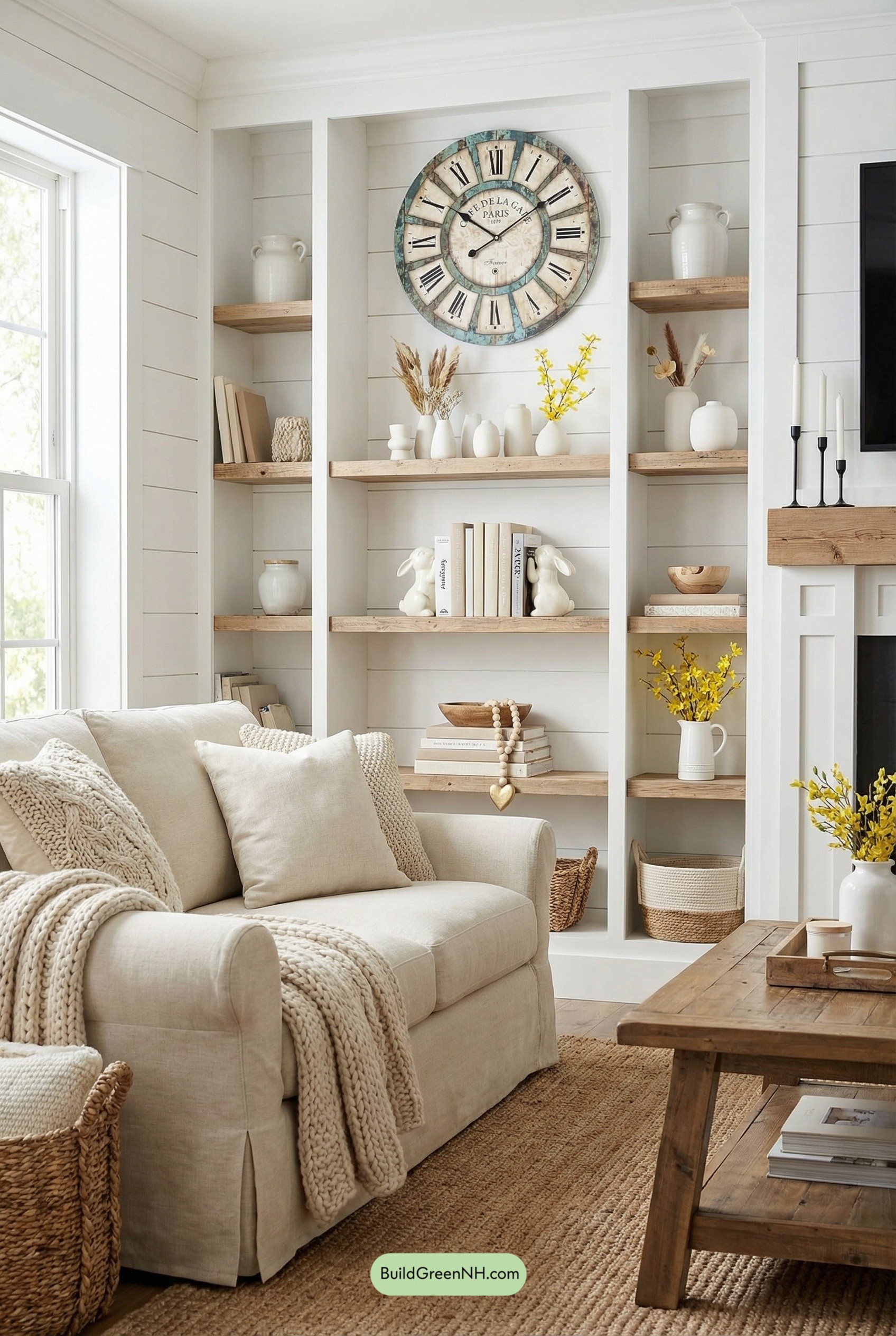 Spring-Neutral Built-Ins With Sunny Yellow