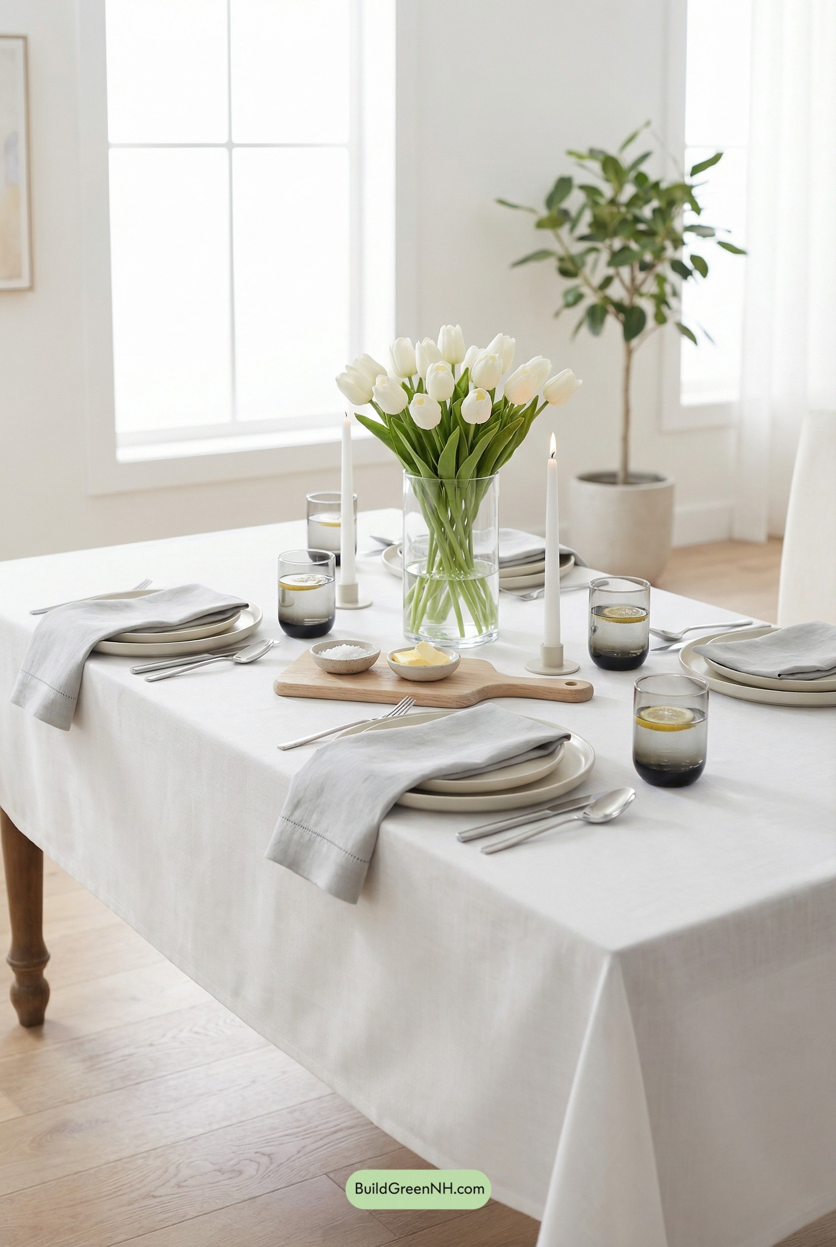 White-on-White Table, Tulips Stealing Spotlight