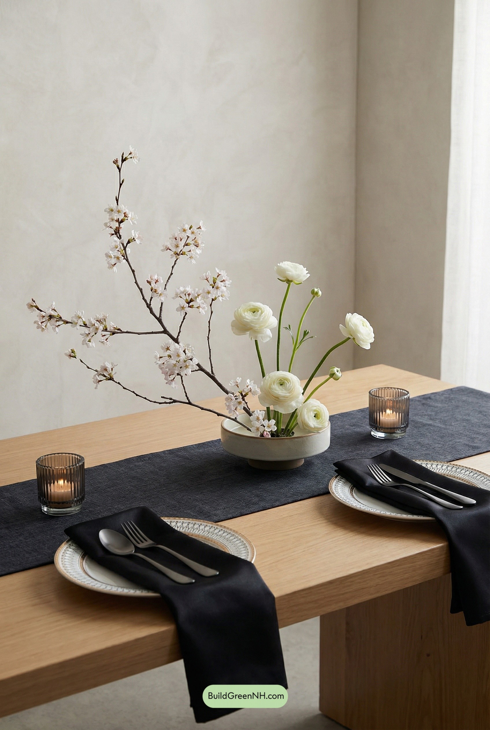 Ikebana Calm on a Charcoal Runner