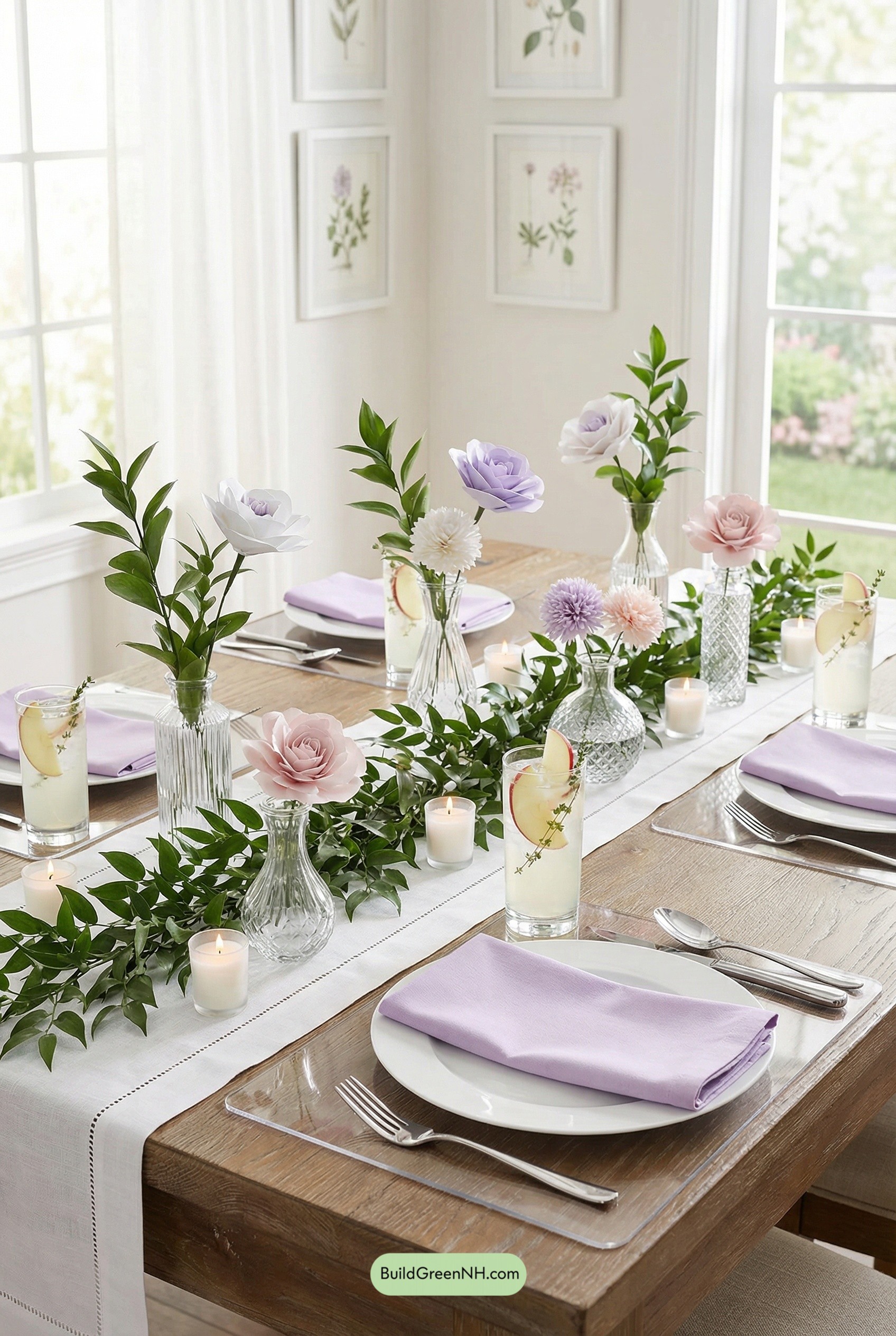 Paper Blooms, Fresh Greens, Soft Lavender