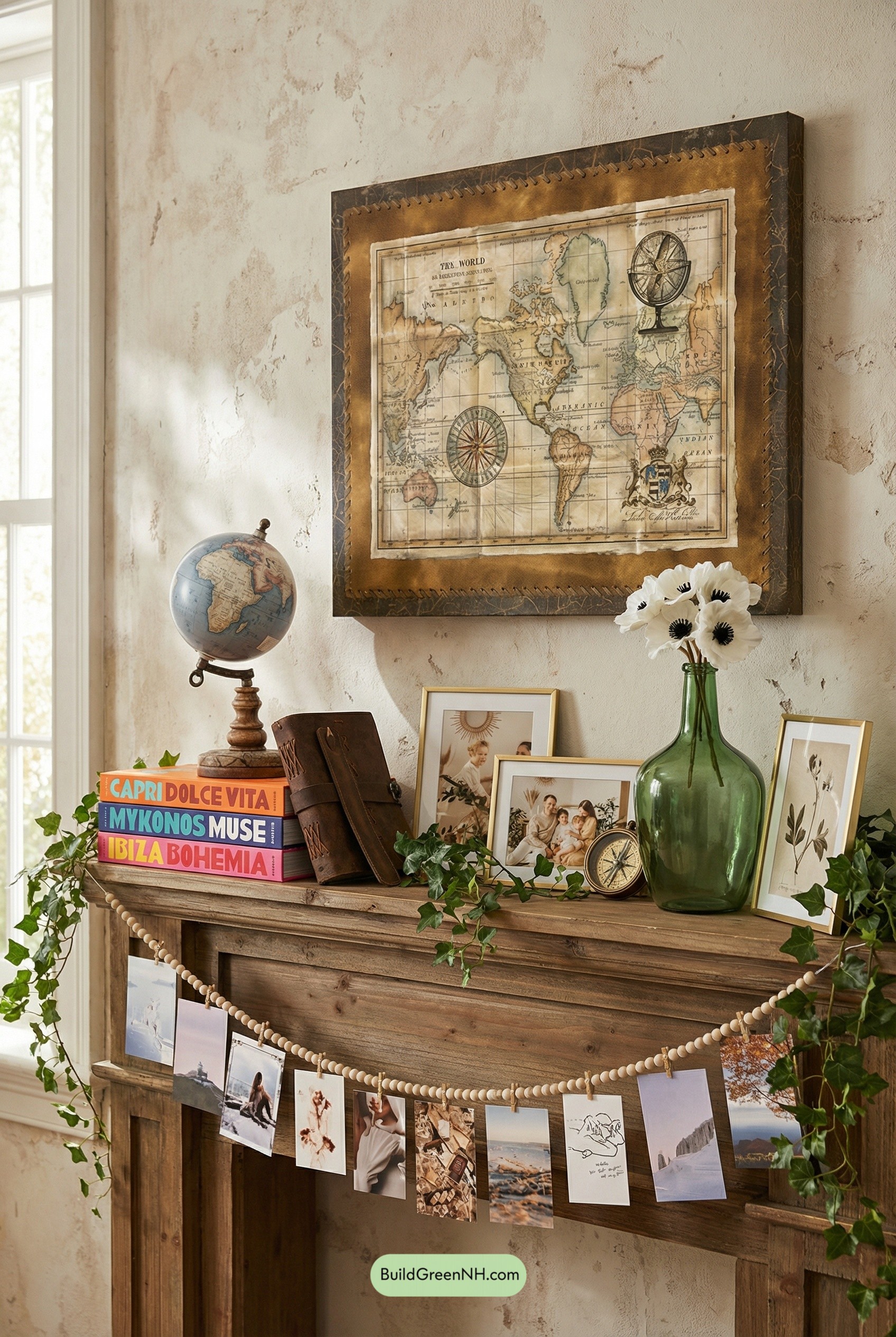 Spring Travel Mantel with Vintage Finds