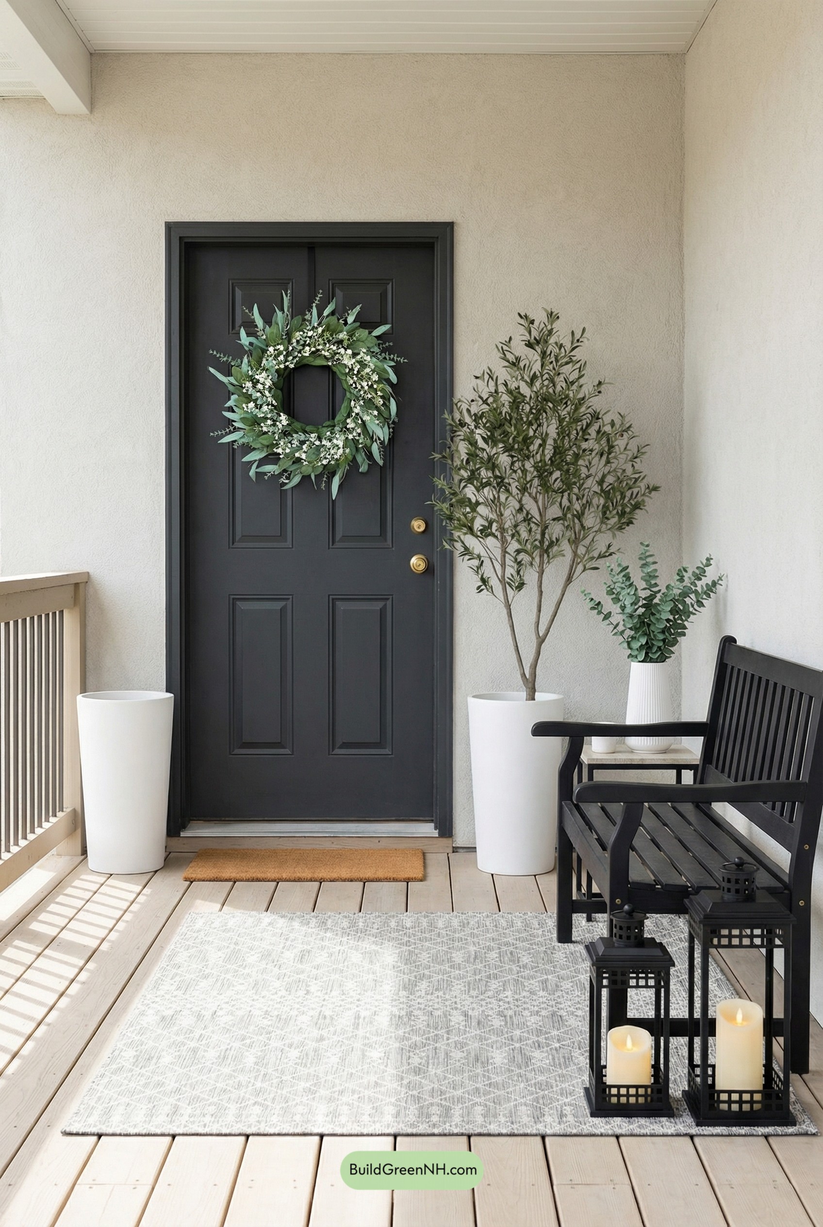 Monochrome Porch, Fresh Spring Greenery