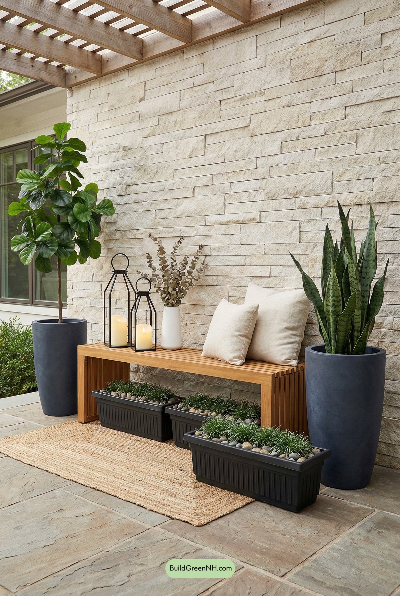 Zen Stone Porch with Sculptural Greens