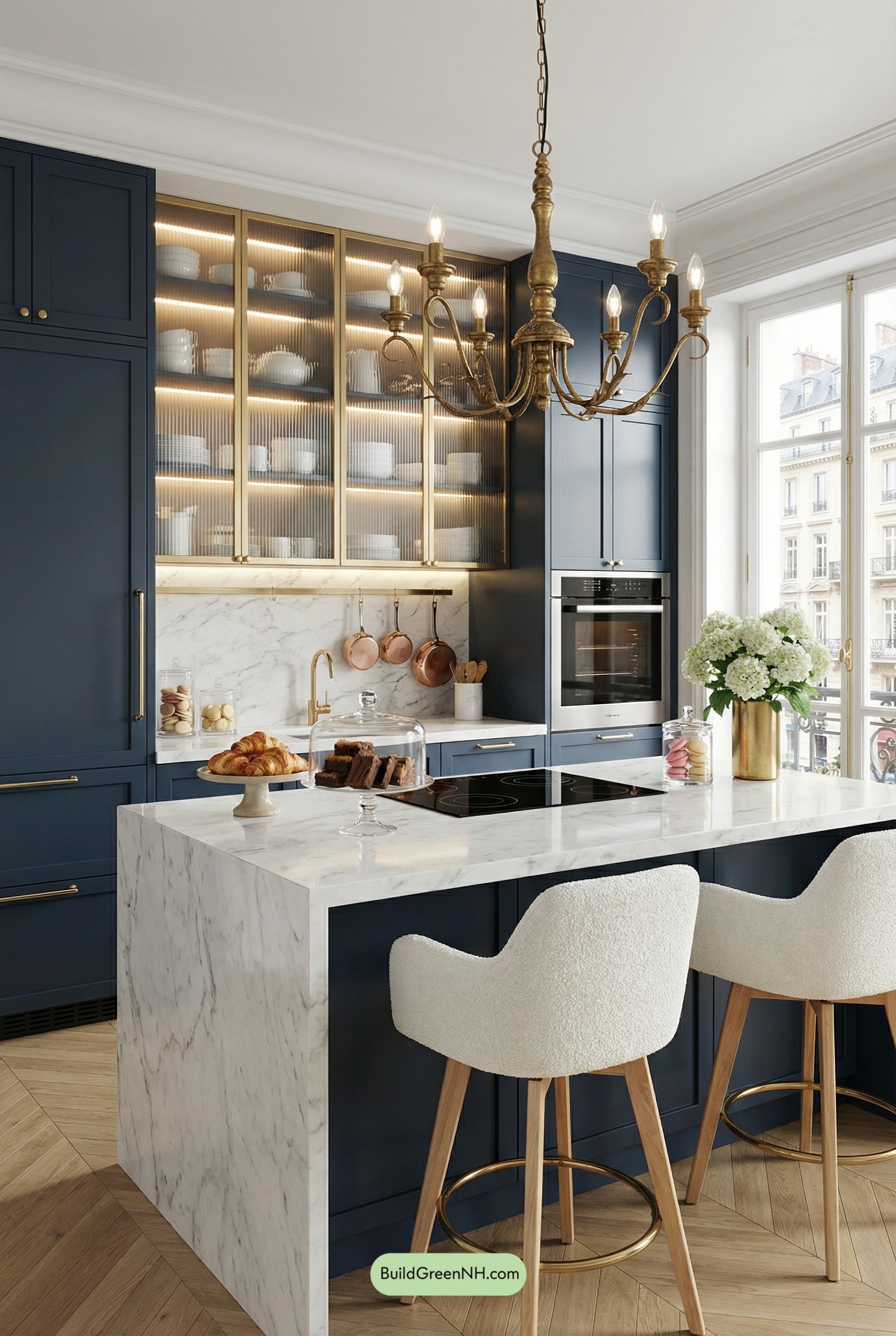 Parisian Marble Kitchen, Brass and Blue