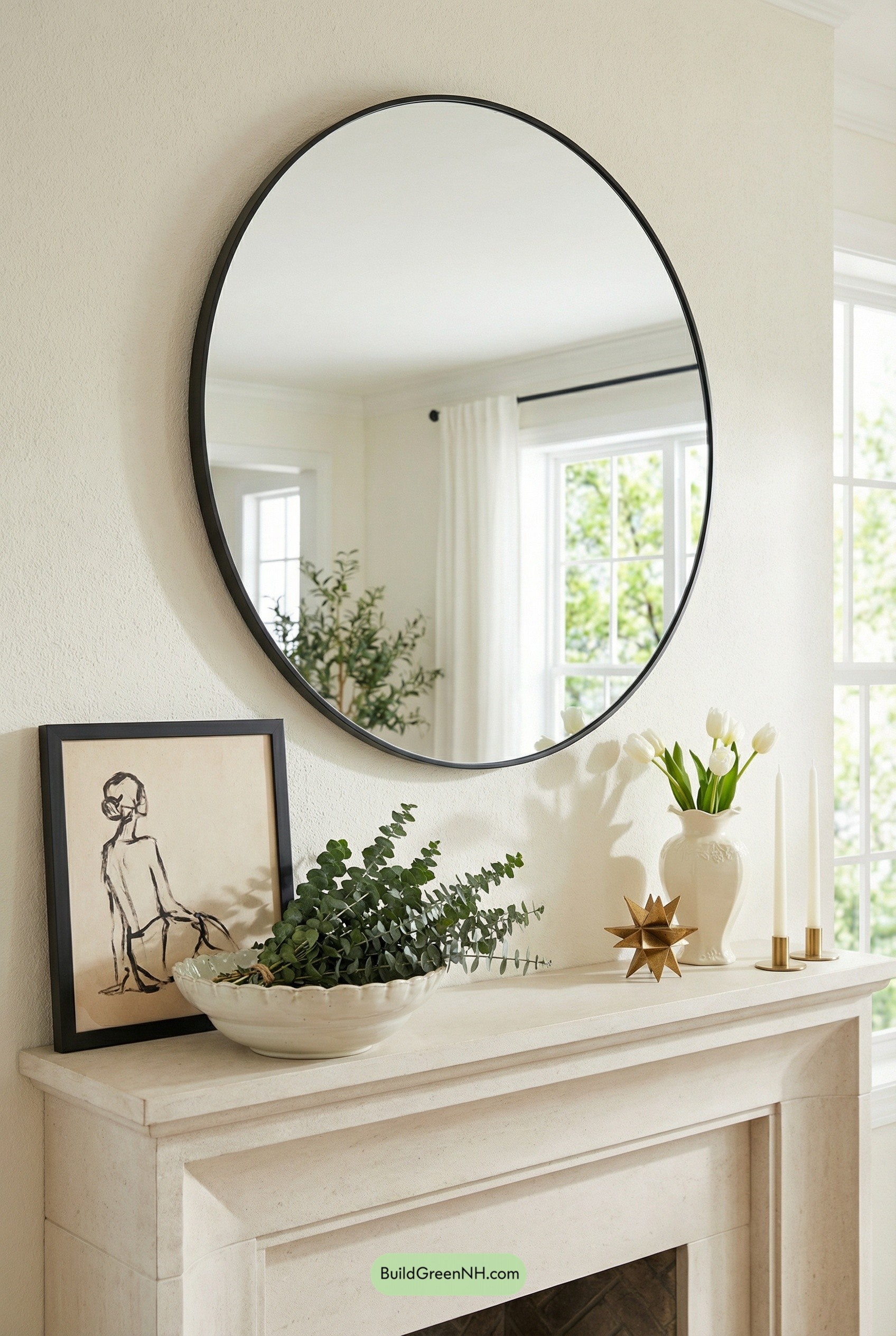 Asymmetrical Spring Mantel, Gallery-Style Calm