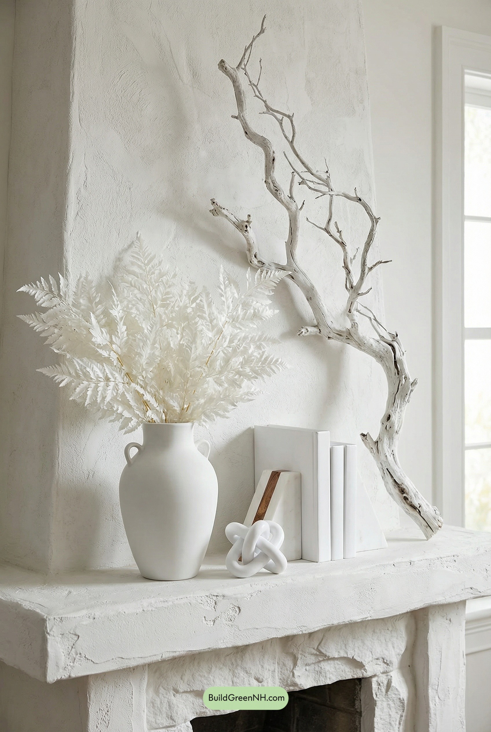 Monochrome Spring Mantel, Sculpted in White