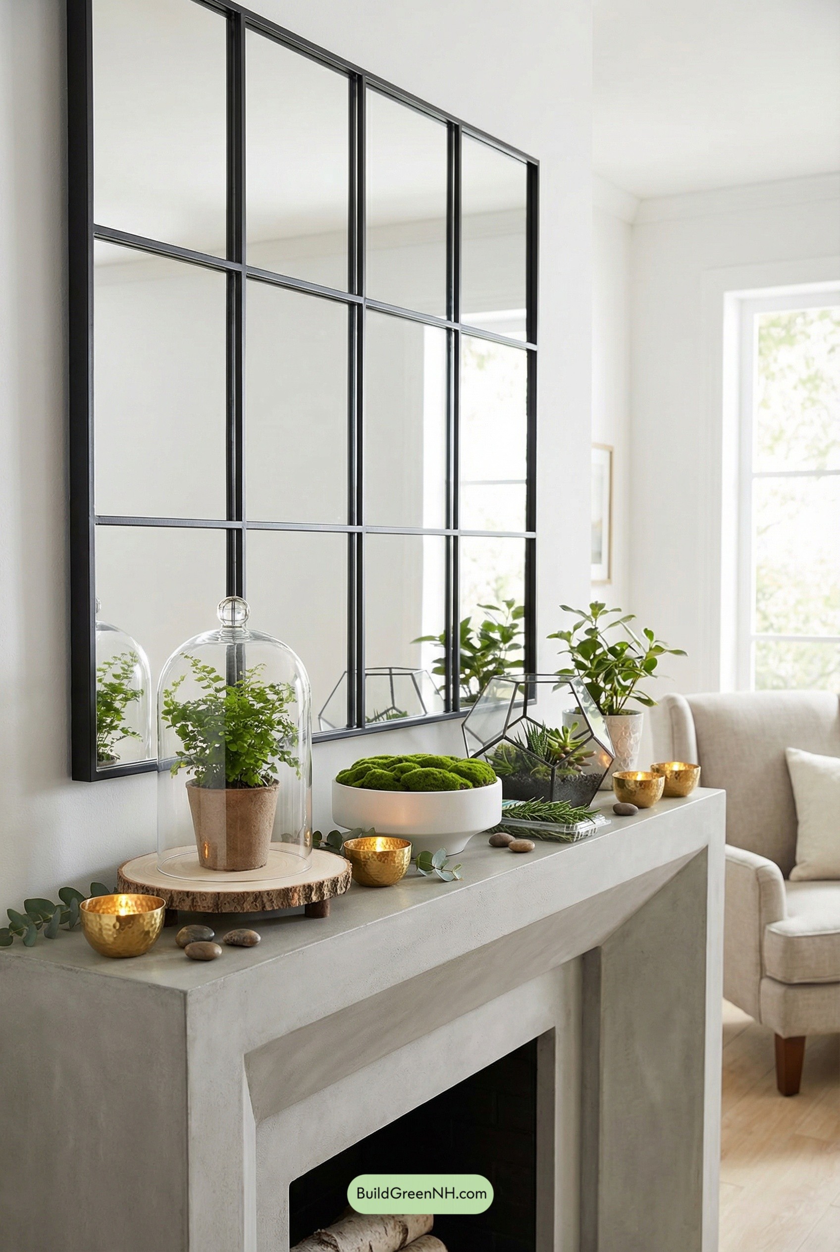 Terrarium Garden Mantel, Modern Spring Mood