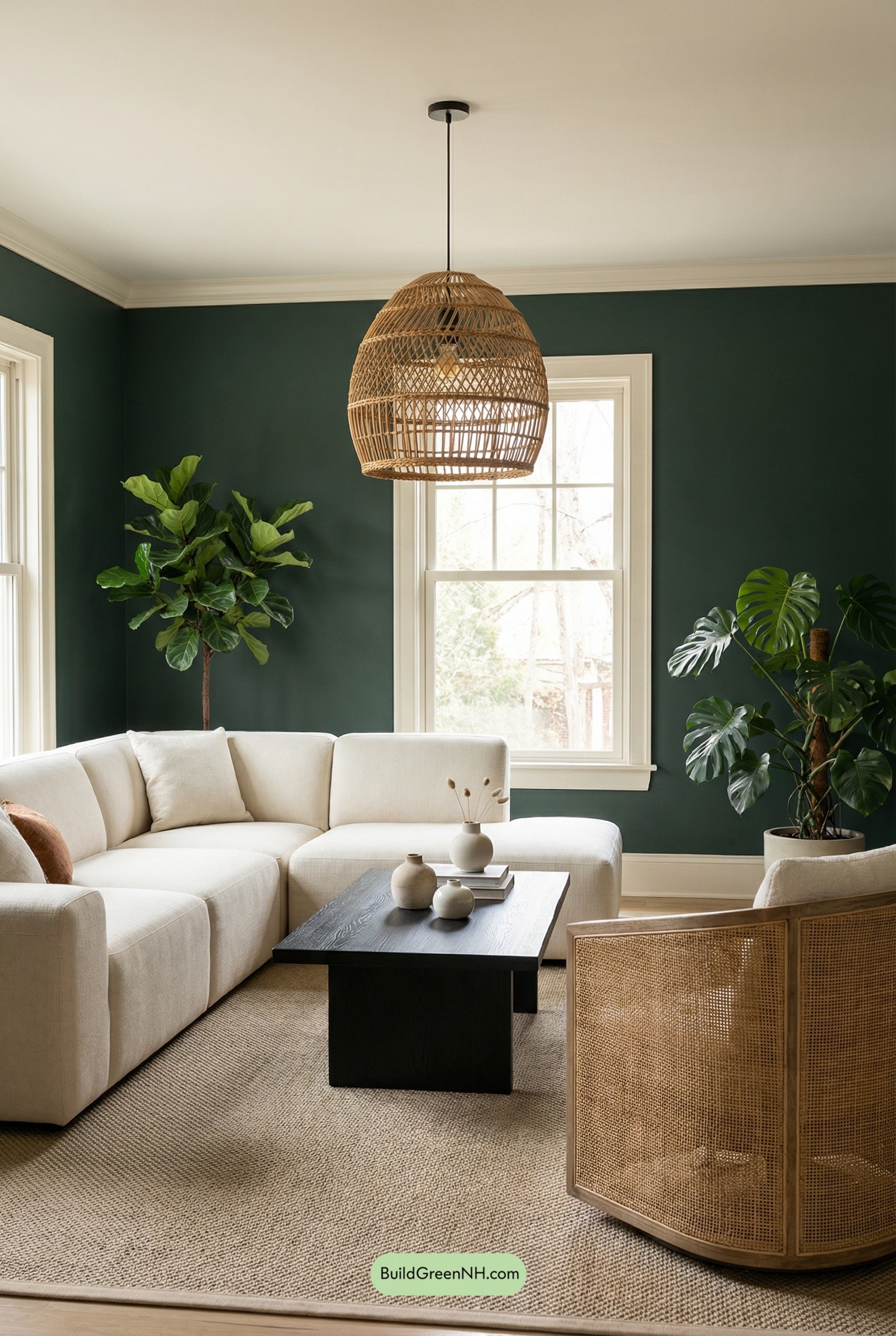 Forest-Green Walls, Creamy Calm