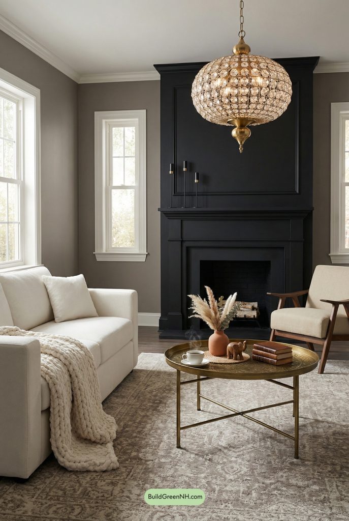 Taupe Calm, Black Fireplace Drama