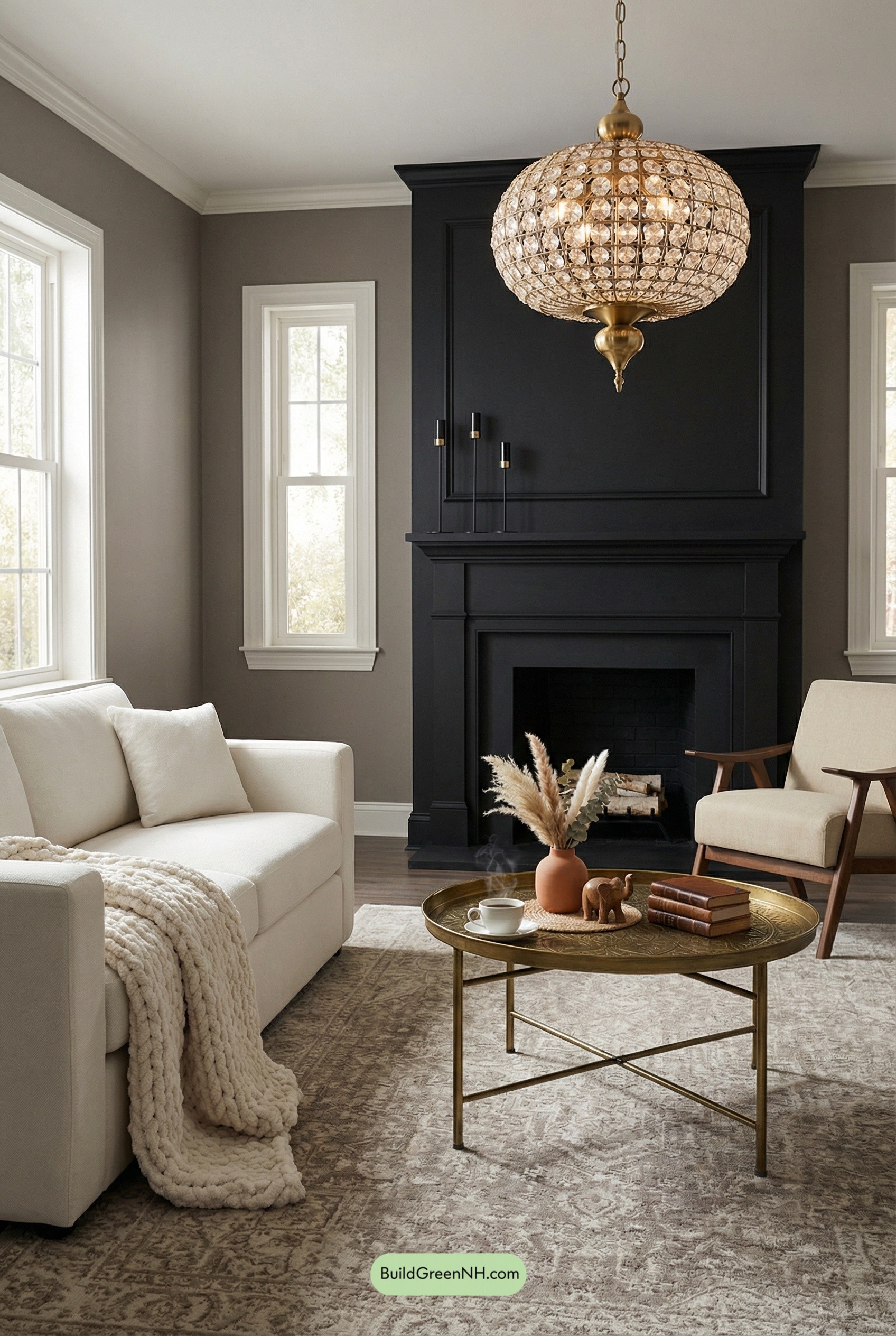 Taupe Calm, Black Fireplace Drama