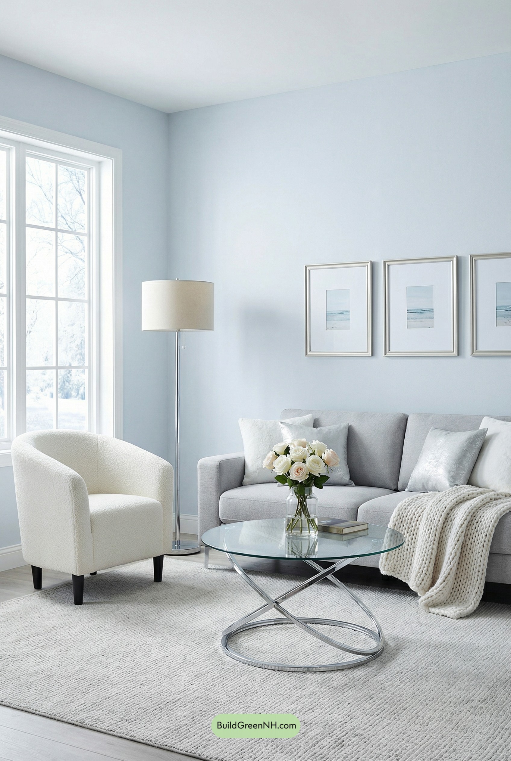 Pale Blue Walls, Cool Gray Ceiling Glow