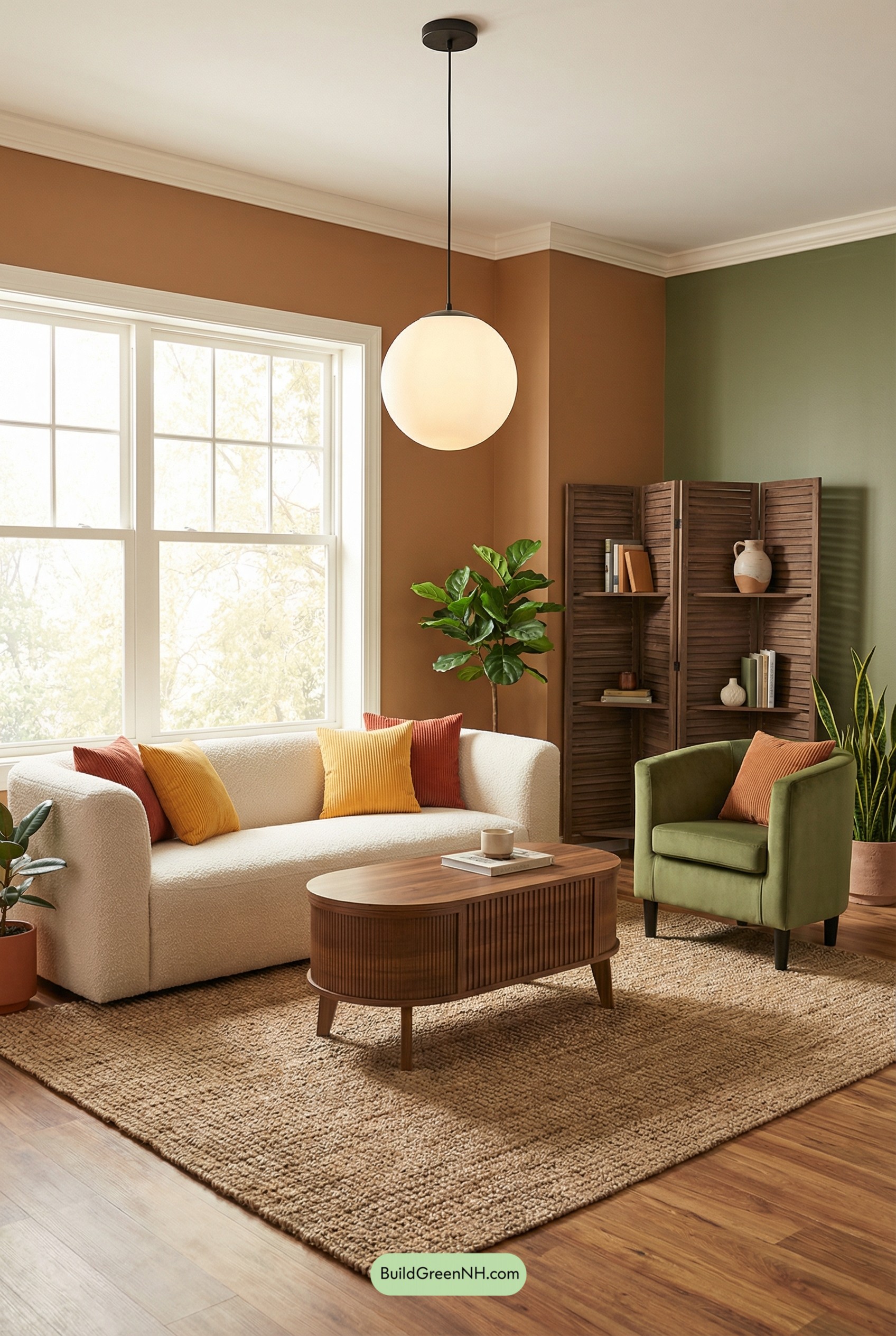 Caramel & Olive Retro Living Room