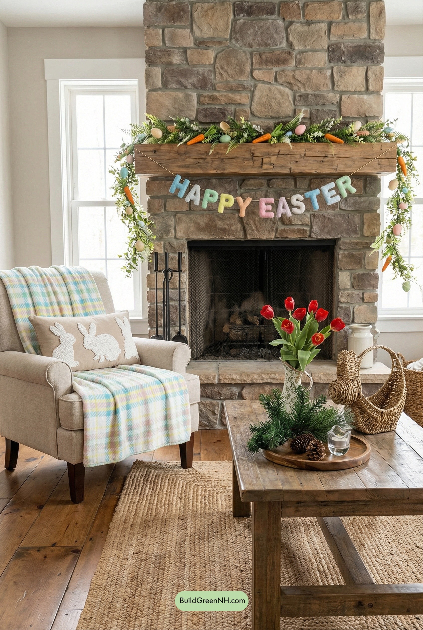 Pastel Farmhouse Easter Fireplace Moment