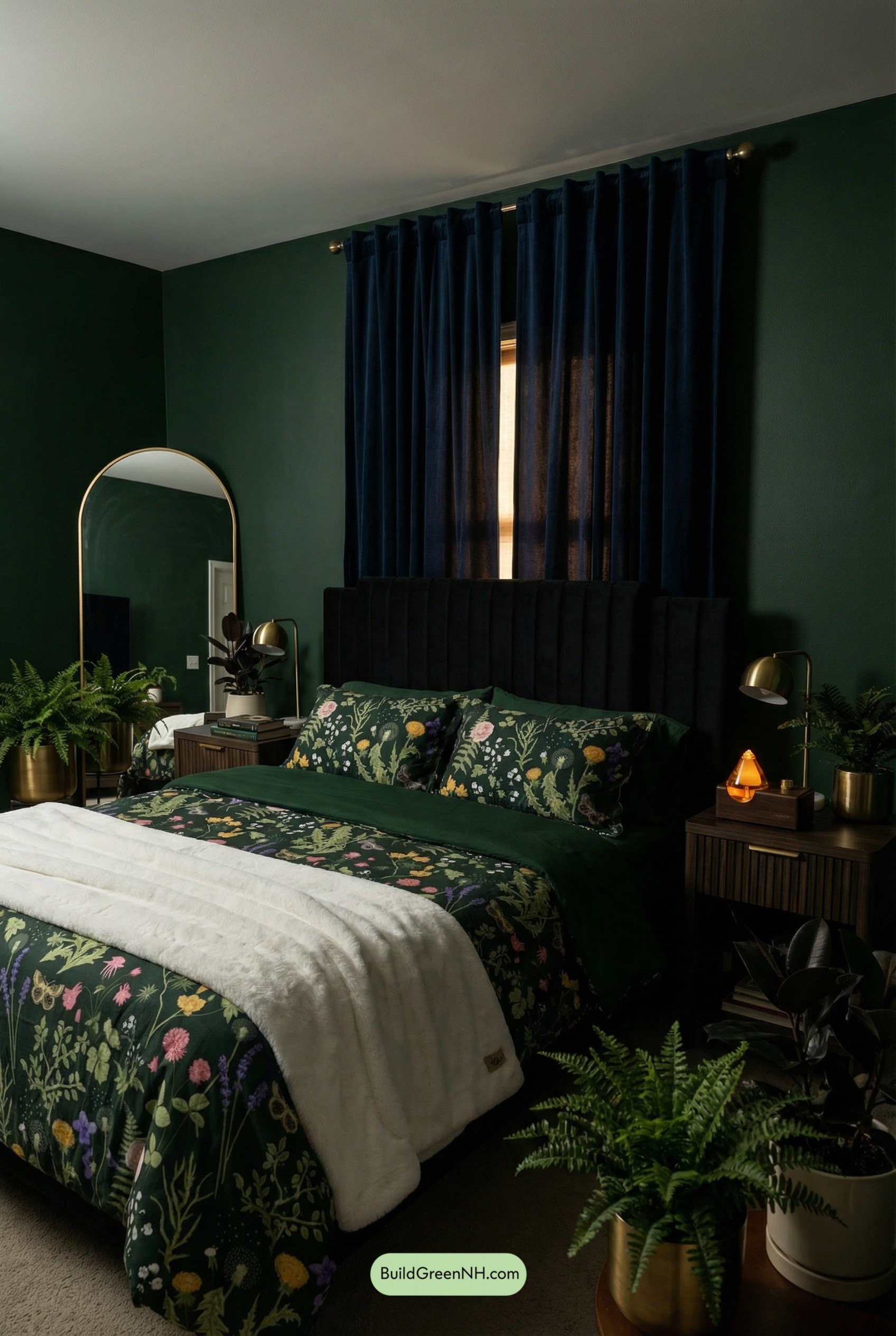 Midnight Florals on Deep Green