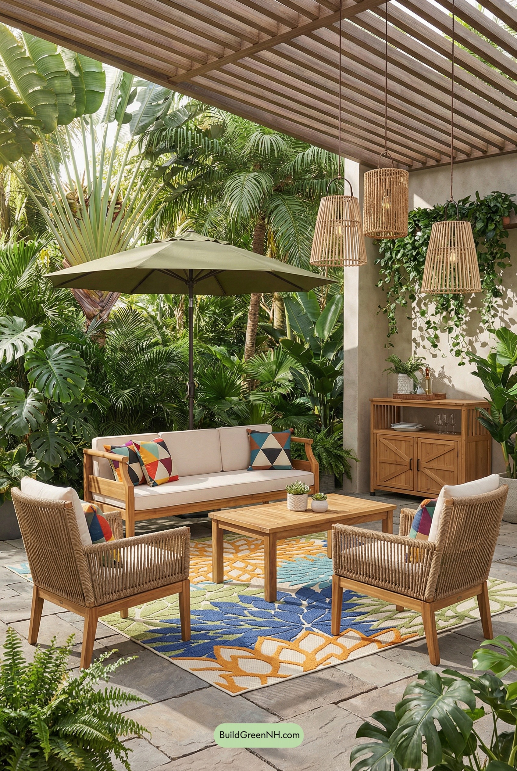 Teak, Rope, and Palms Patio Lounge
