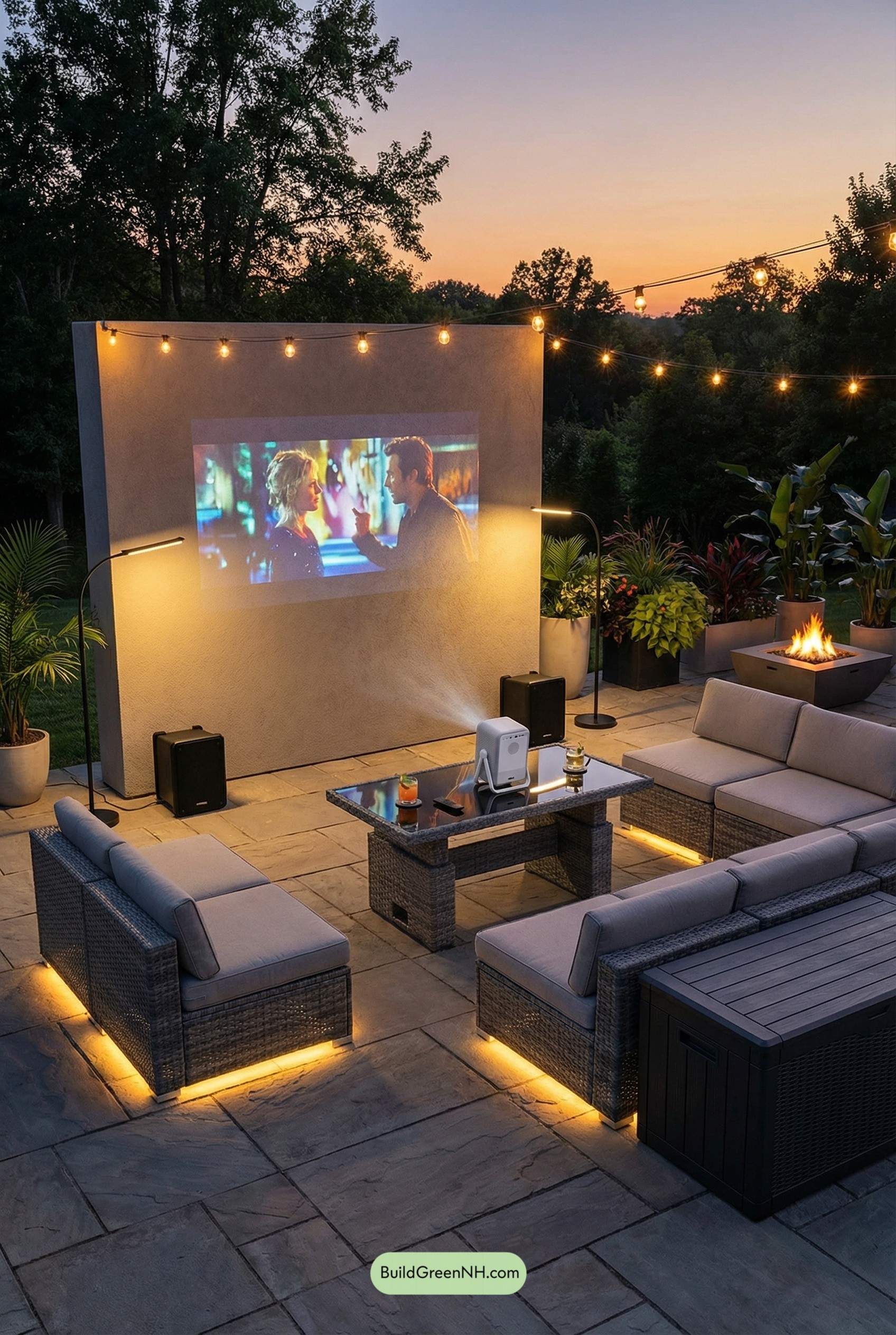 Dusk-Ready Modular Movie Patio Lounge