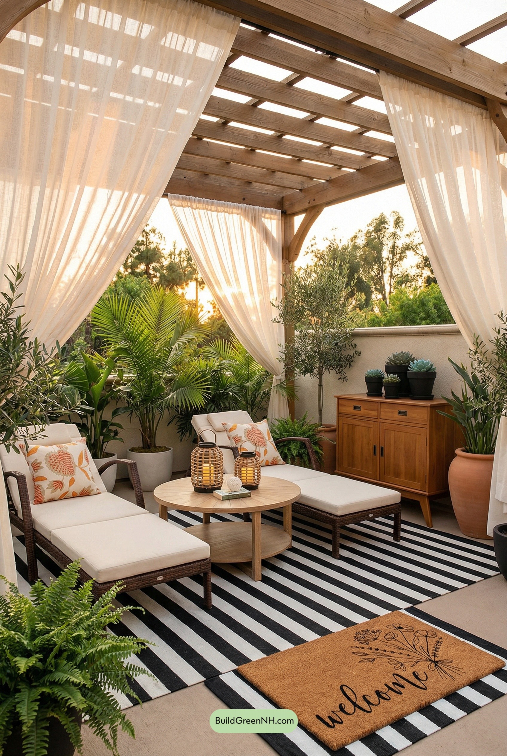Draped Pergola Lounge, Boho-Modern Calm