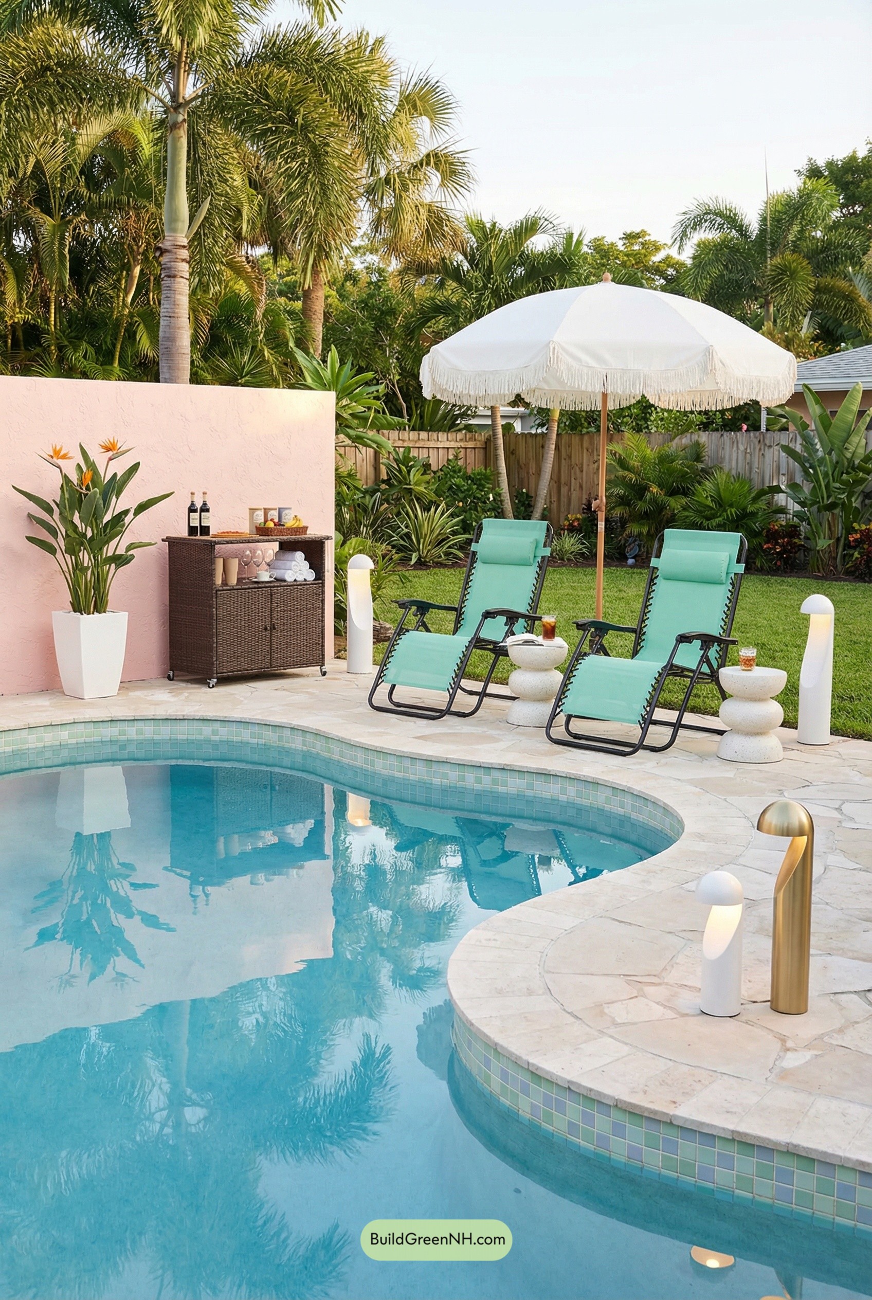 Curvy Pool Retreat with Pastel Pop