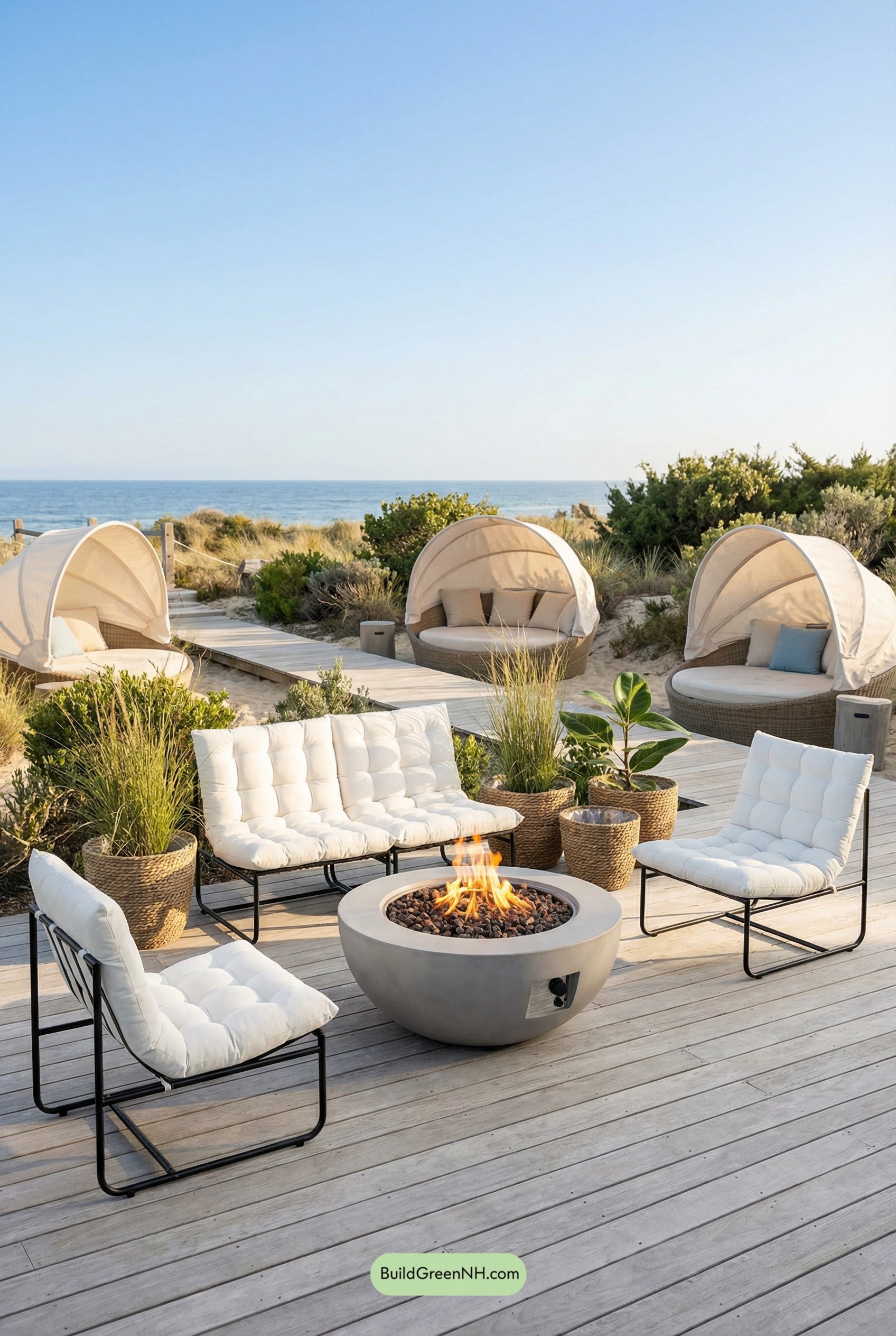 Bleached-Wood Deck With Lounge Pods