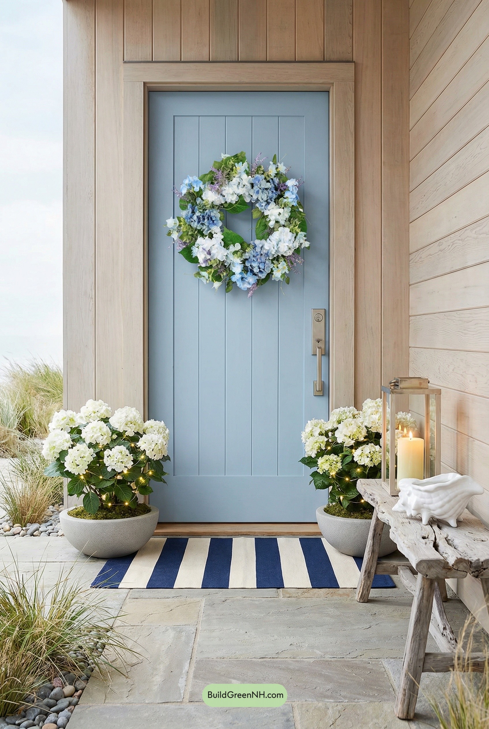 Coastal Calm: Blue Door, Blooming Wreath
