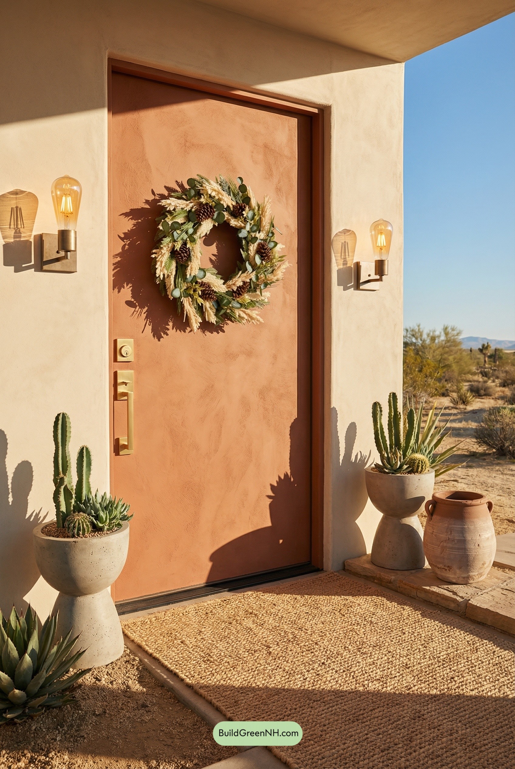 Terracotta Door with Desert Spring Wreath