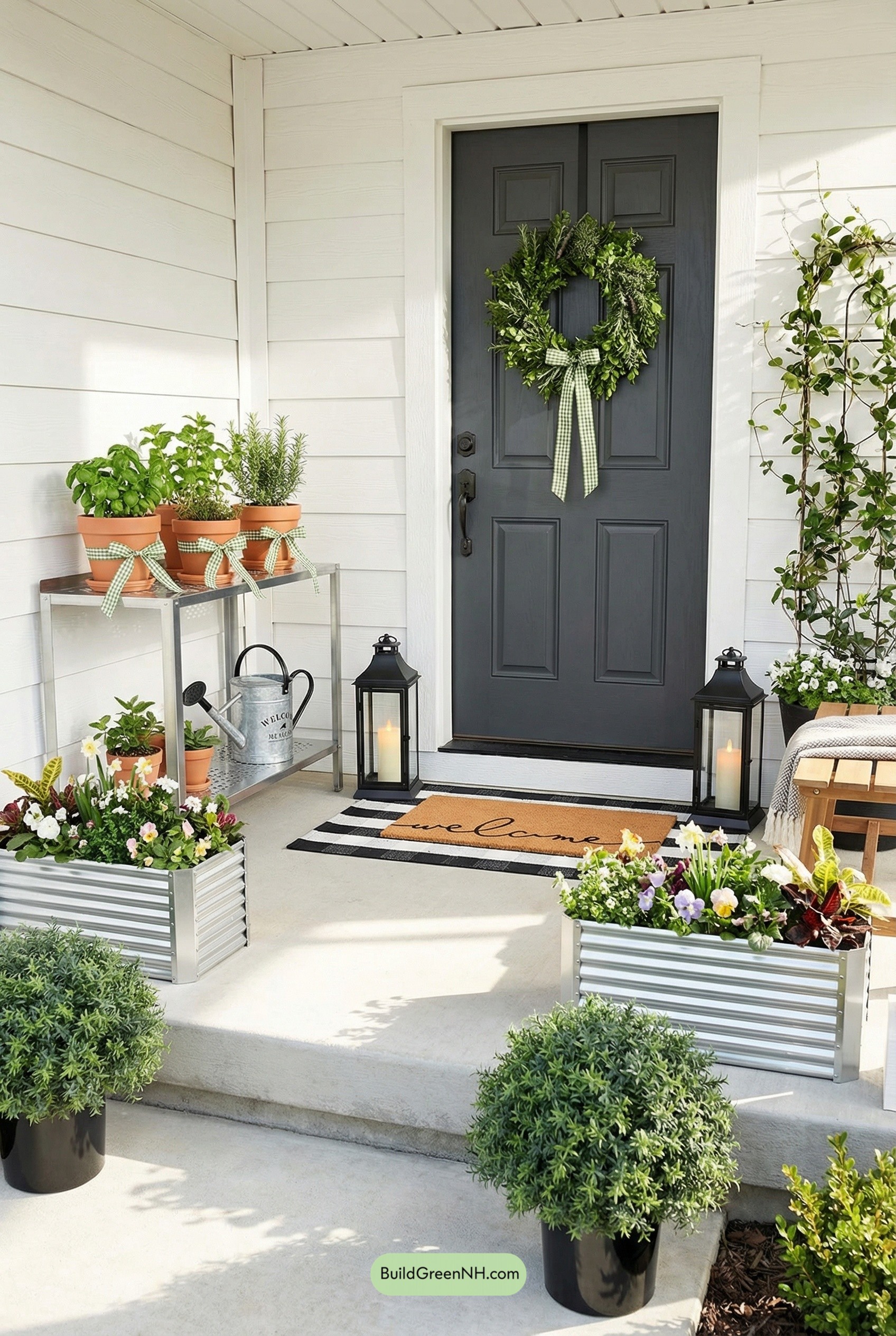 Greenhouse-Chic Porch with Herb Wreath