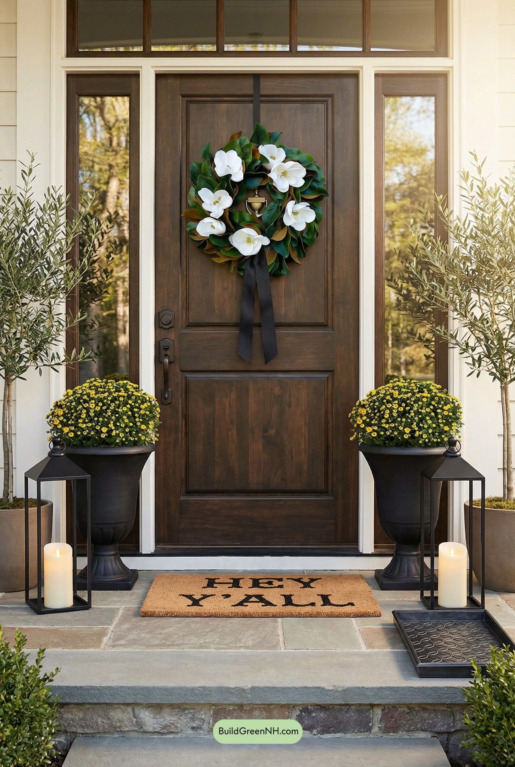 Magnolia Wreath Moment on Dark Wood