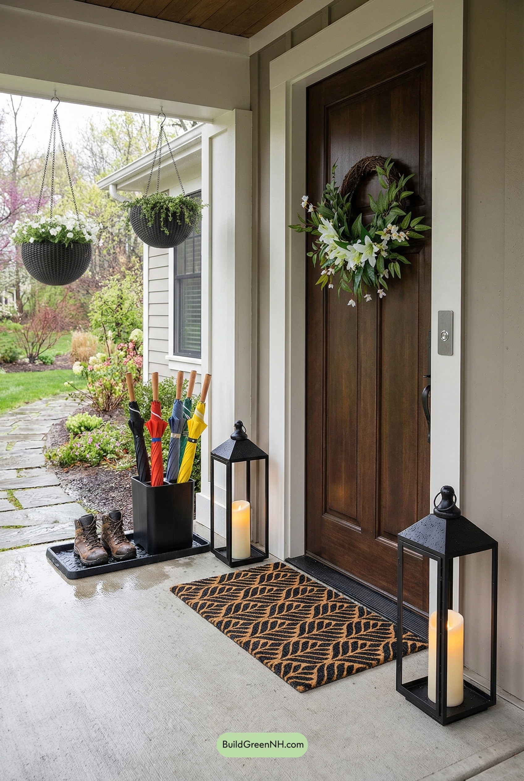 Rain-Ready Spring Wreath Front Entry