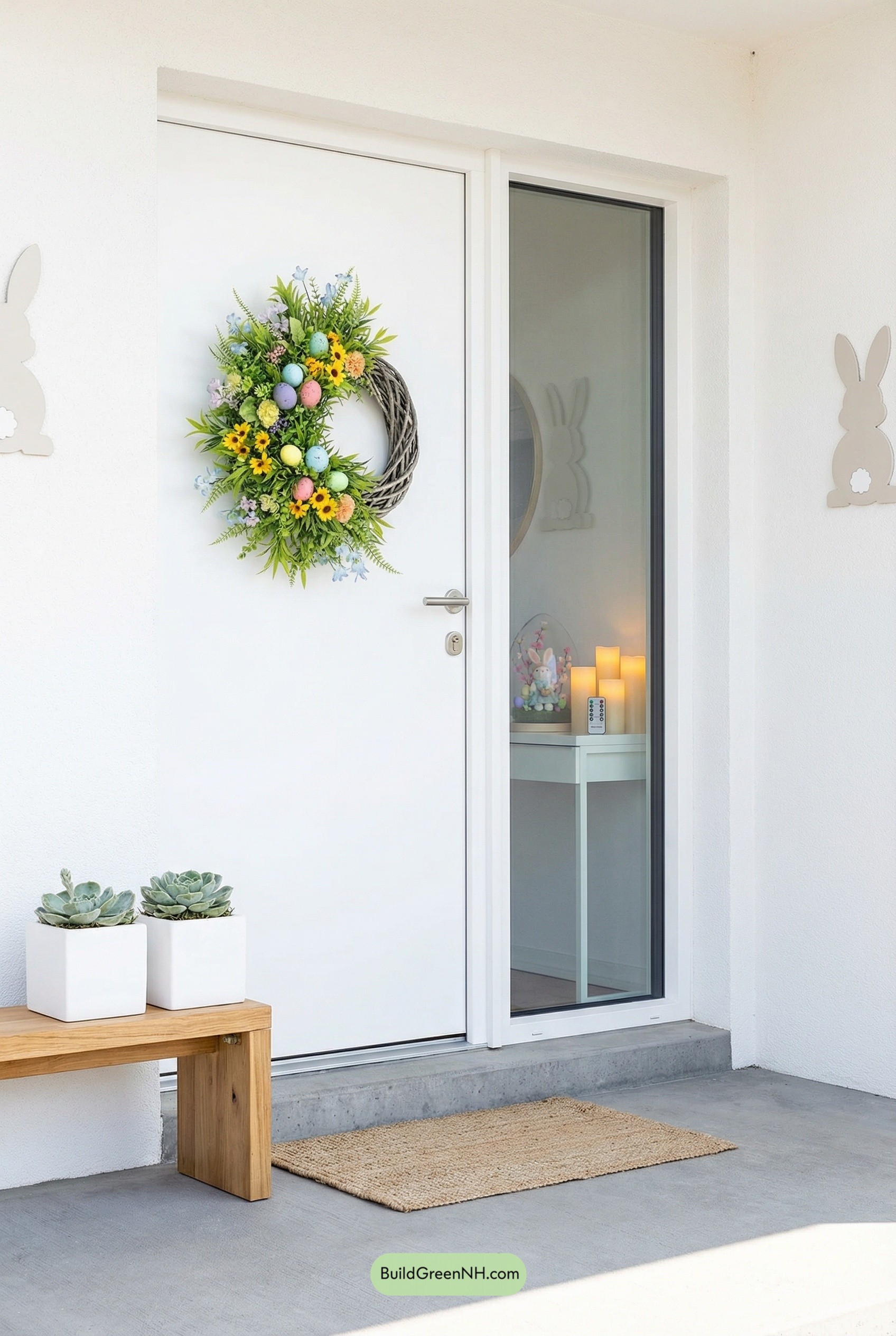 Modern White Door, Playful Spring Wreath