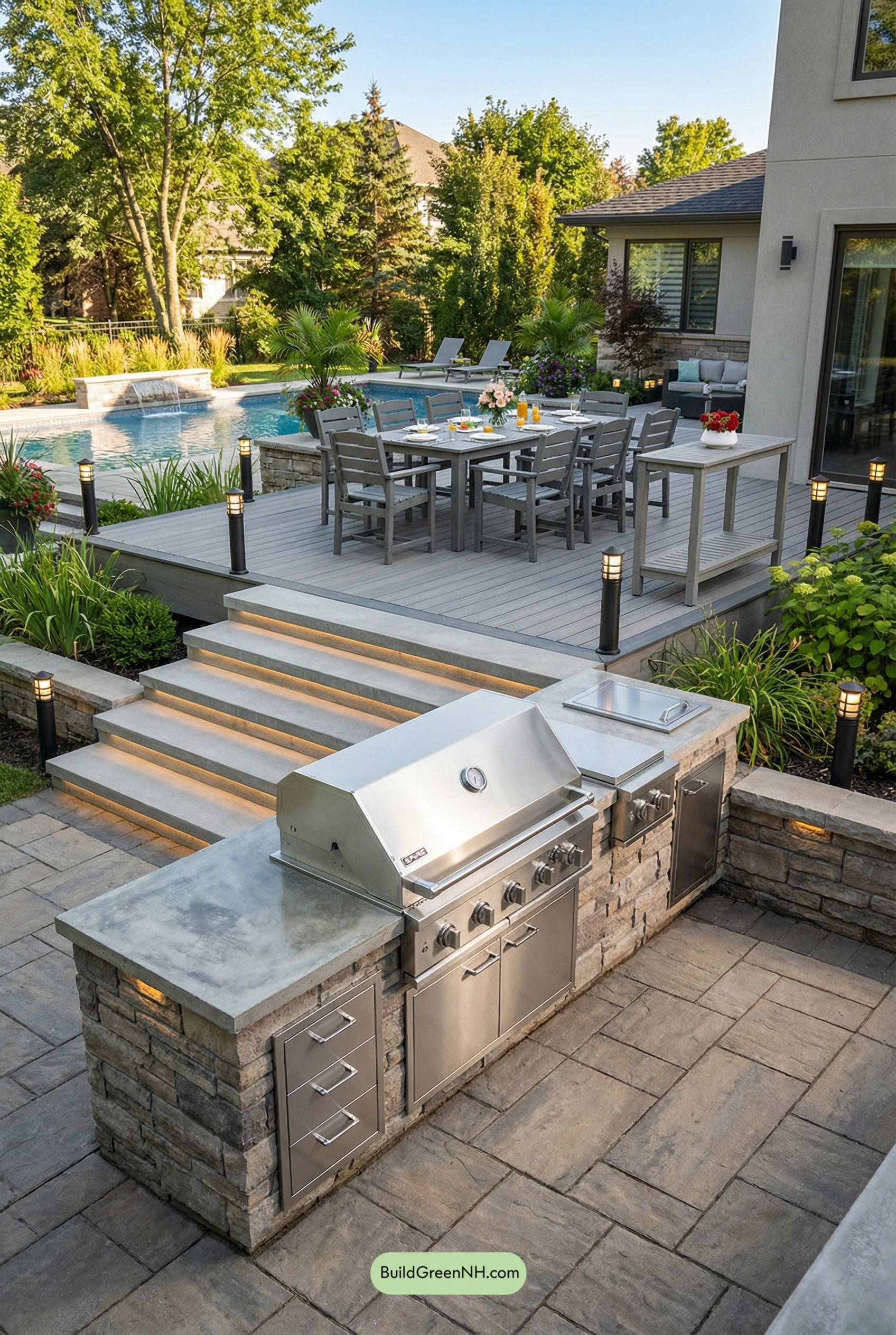 Grill-First Split-Level Backyard Retreat