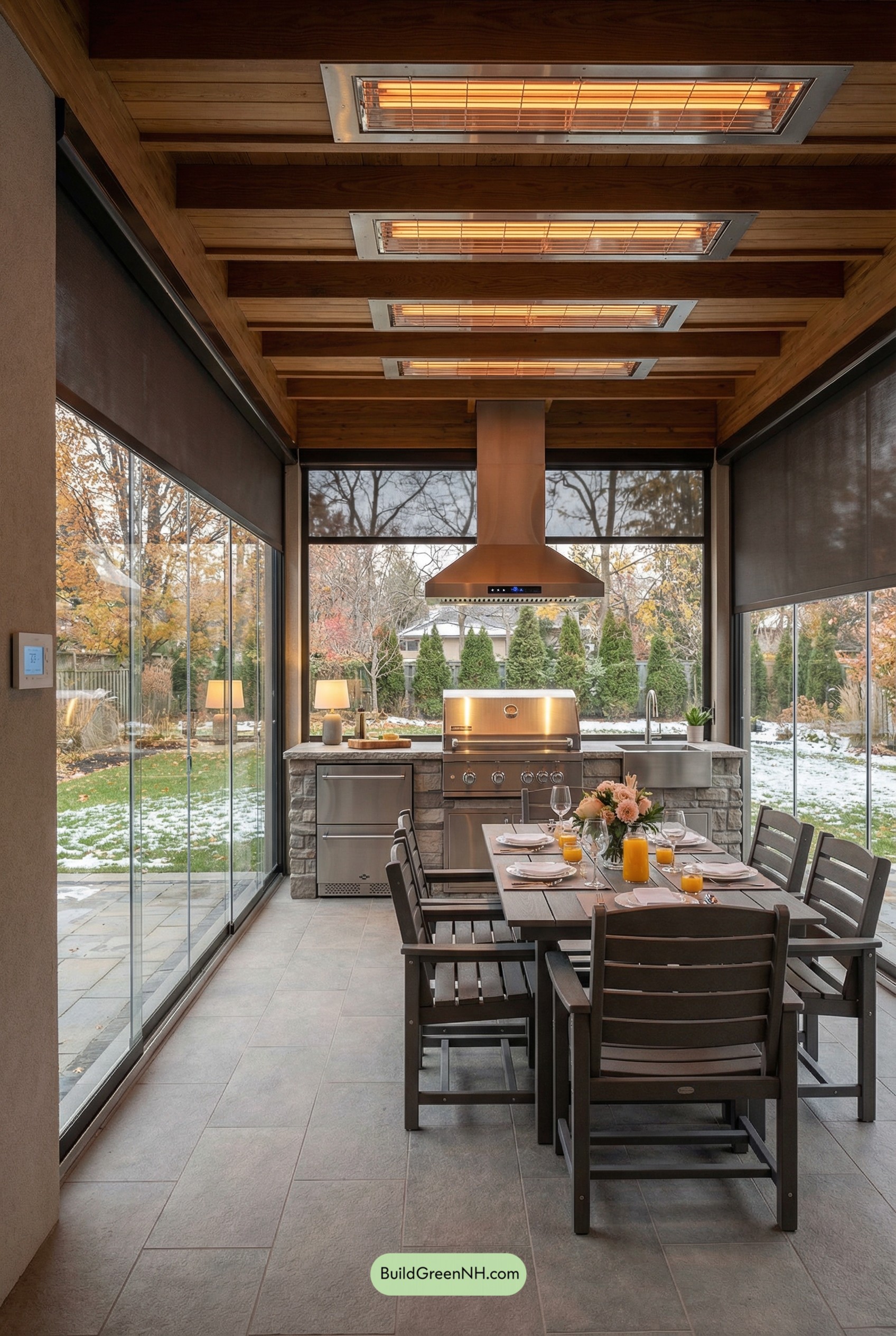 Four-Season Glass Pavilion Outdoor Kitchen