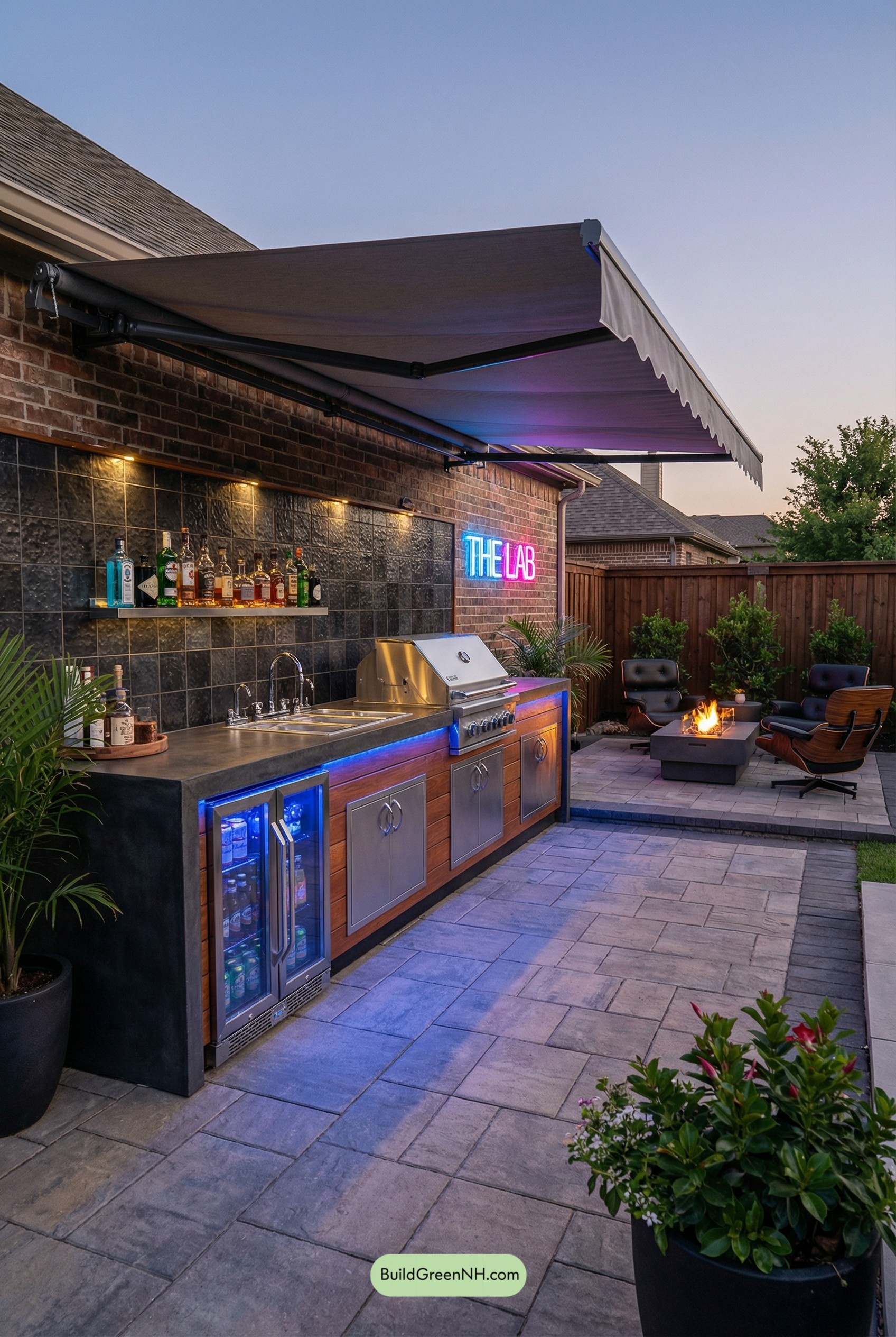 Neon Mixology Patio with Lounge Firepit