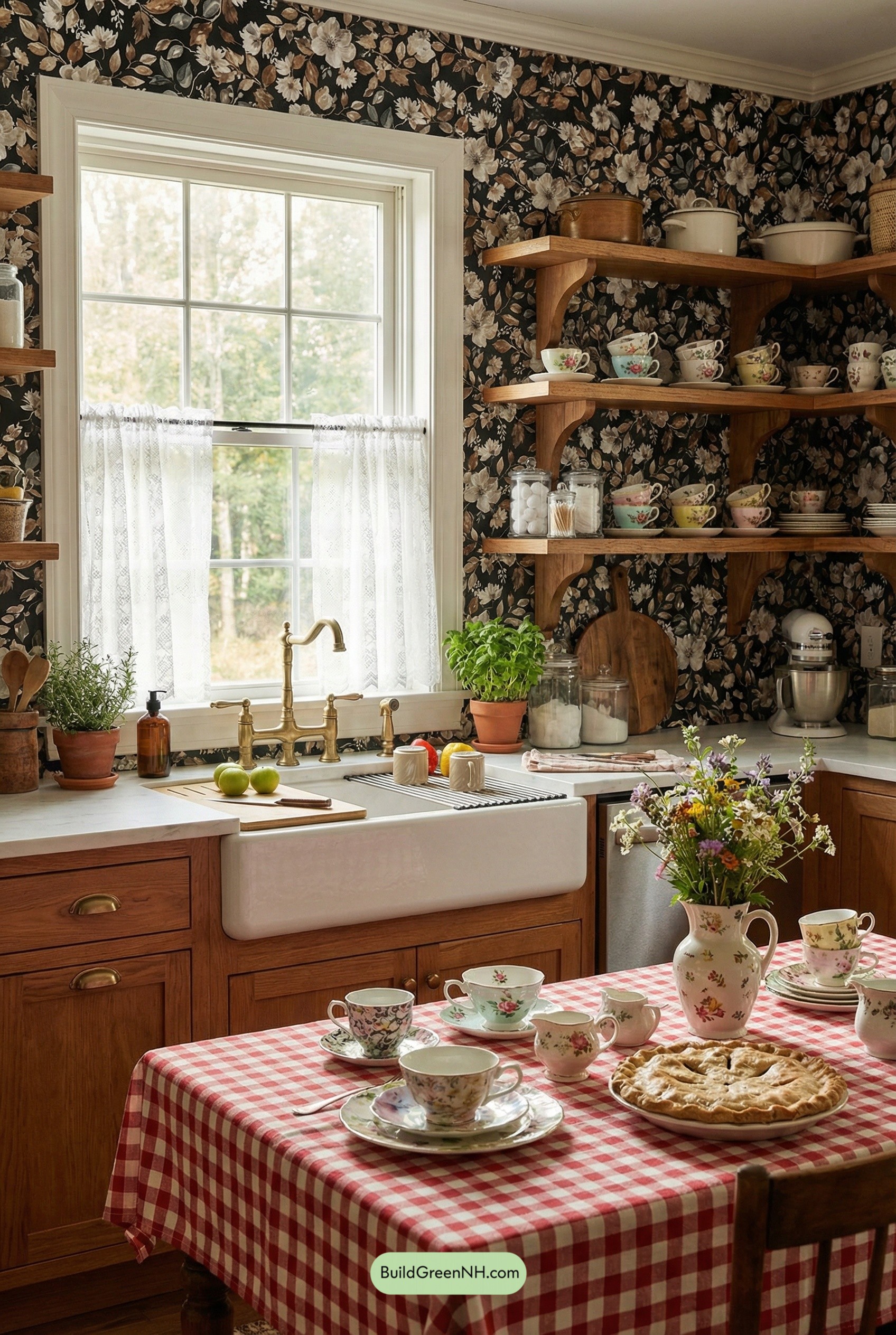 Floral Farmhouse Sink, Tea-Cup Charm