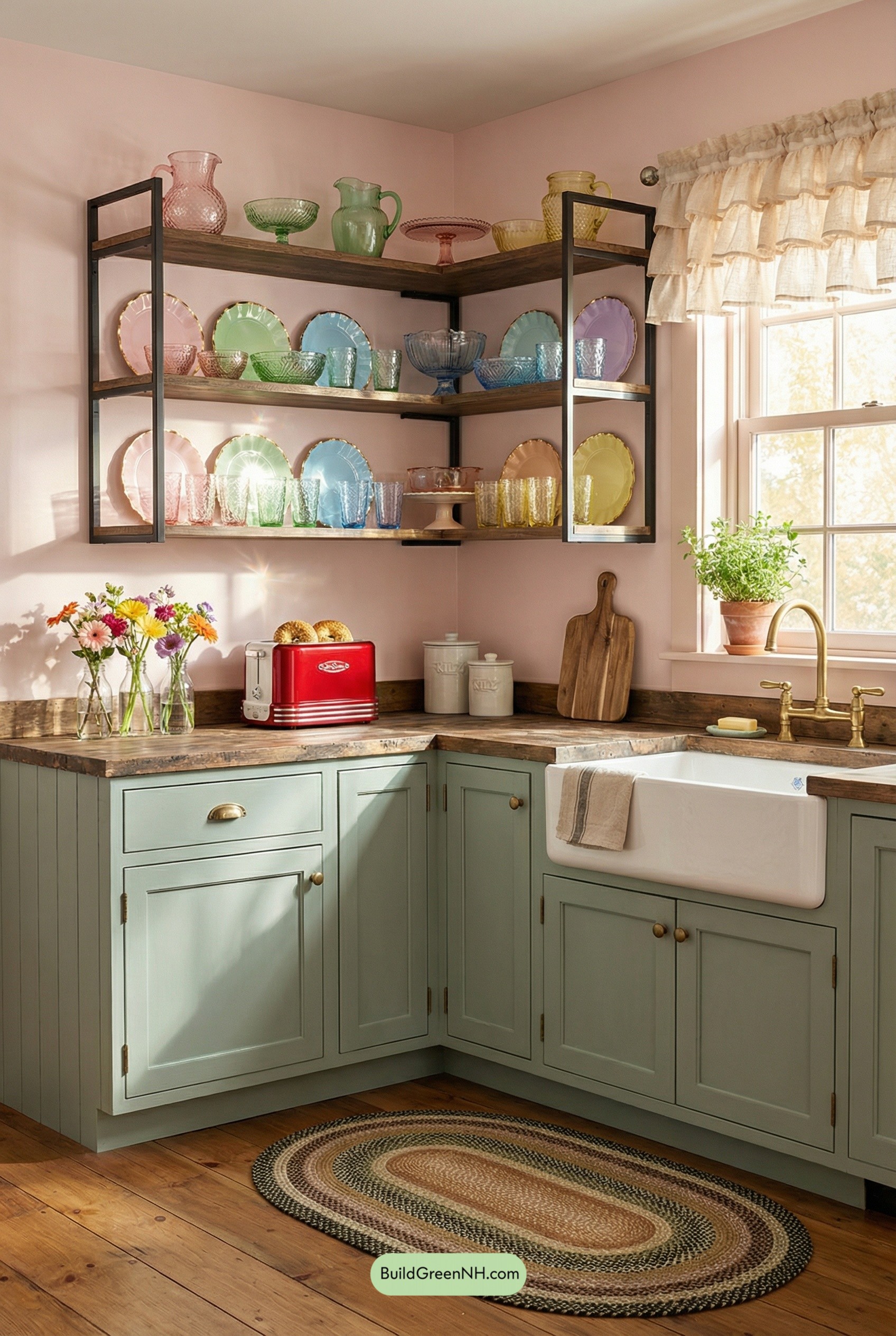 Depression Glass Corner, Farmhouse Cozy