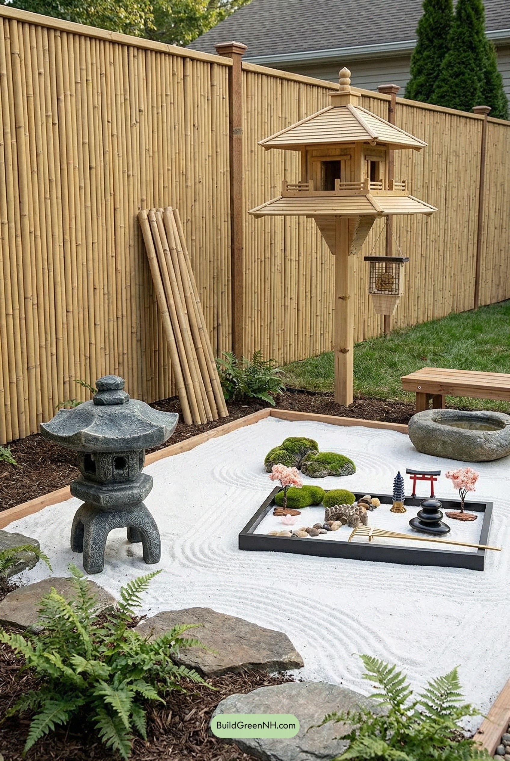 Pagoda Birdhouse in a Zen Corner