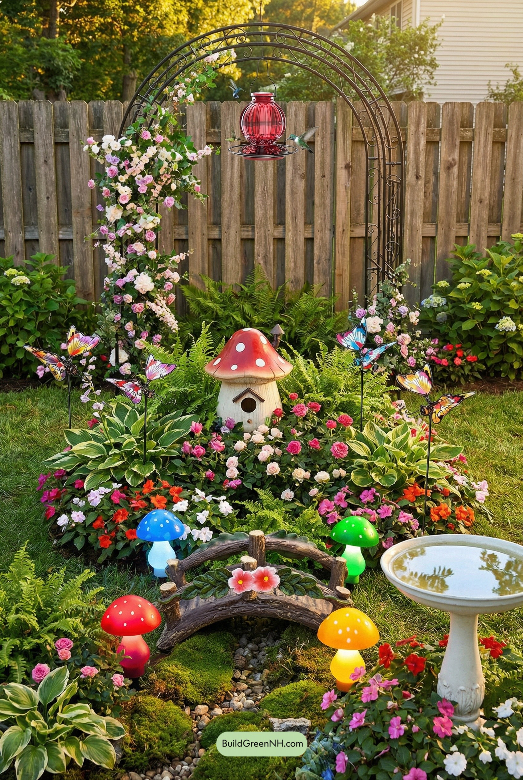 Mushroom-Cap Birdhouse Garden Stage