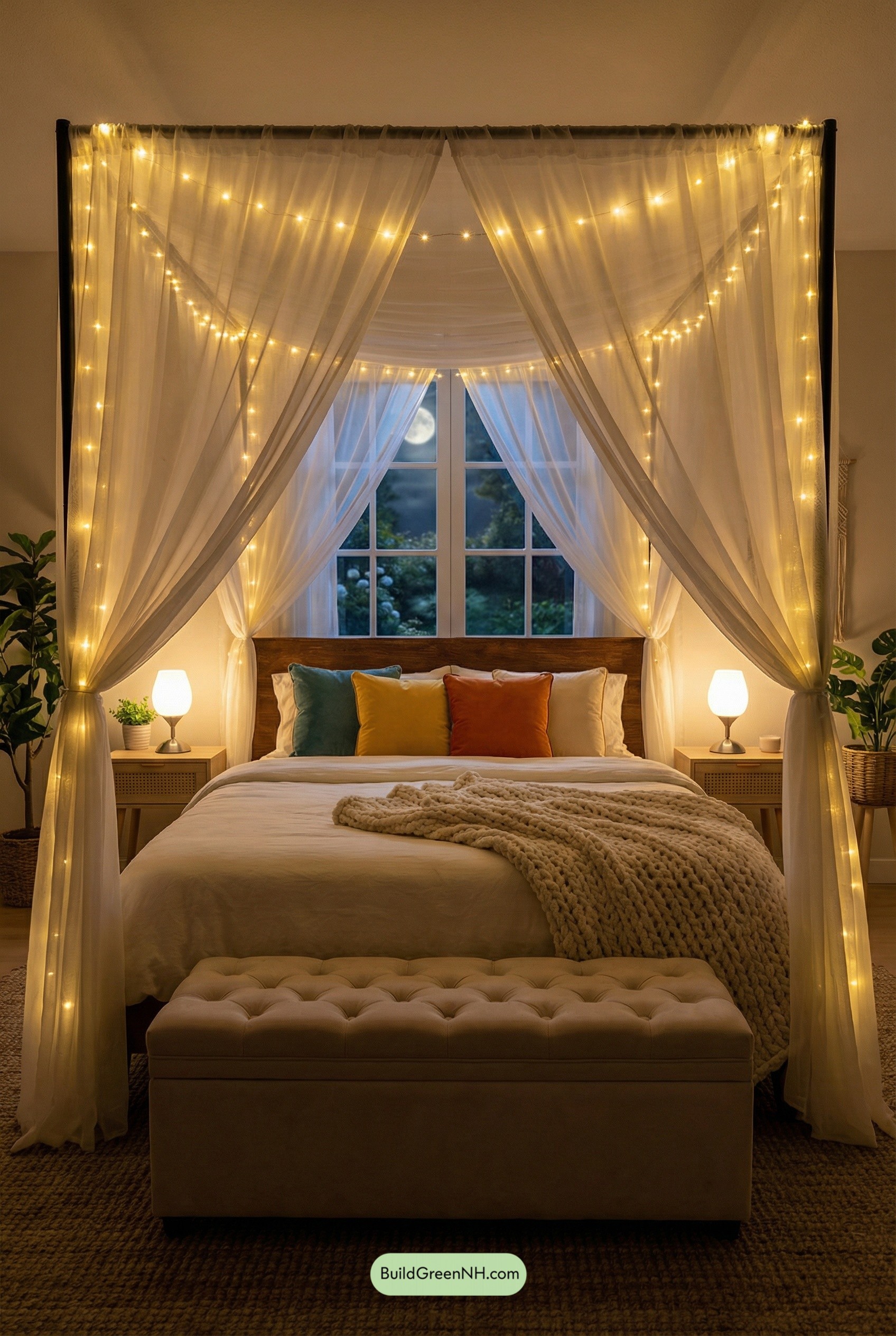 Fairy-Lit Canopy Under Moonlight