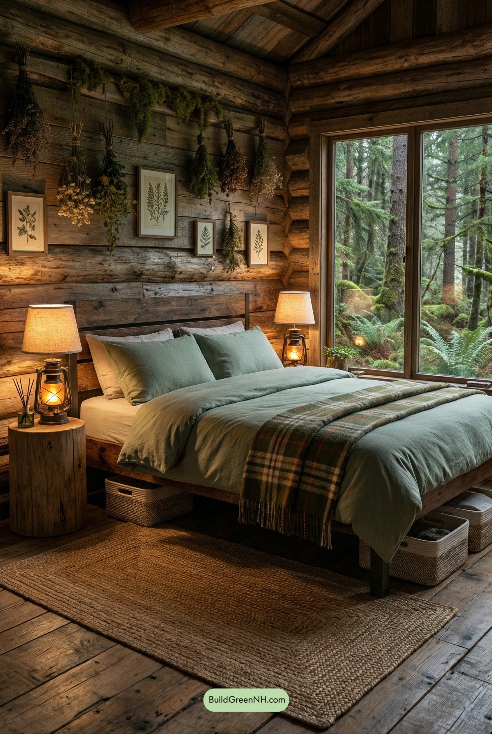 Lantern-Lit Cabin Bed, Forest-Soft Greens