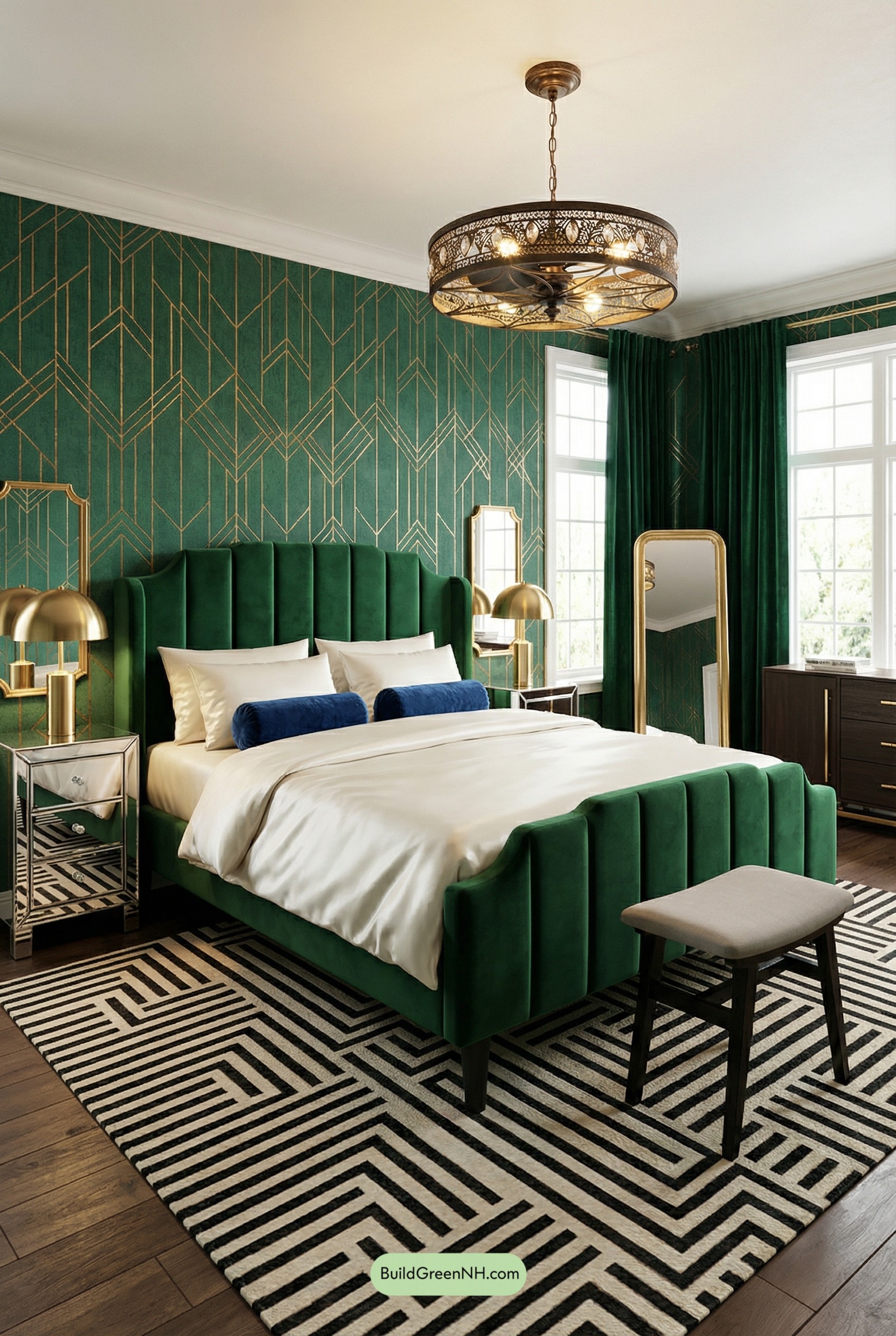 Emerald Art Deco Master Bedroom Glamour