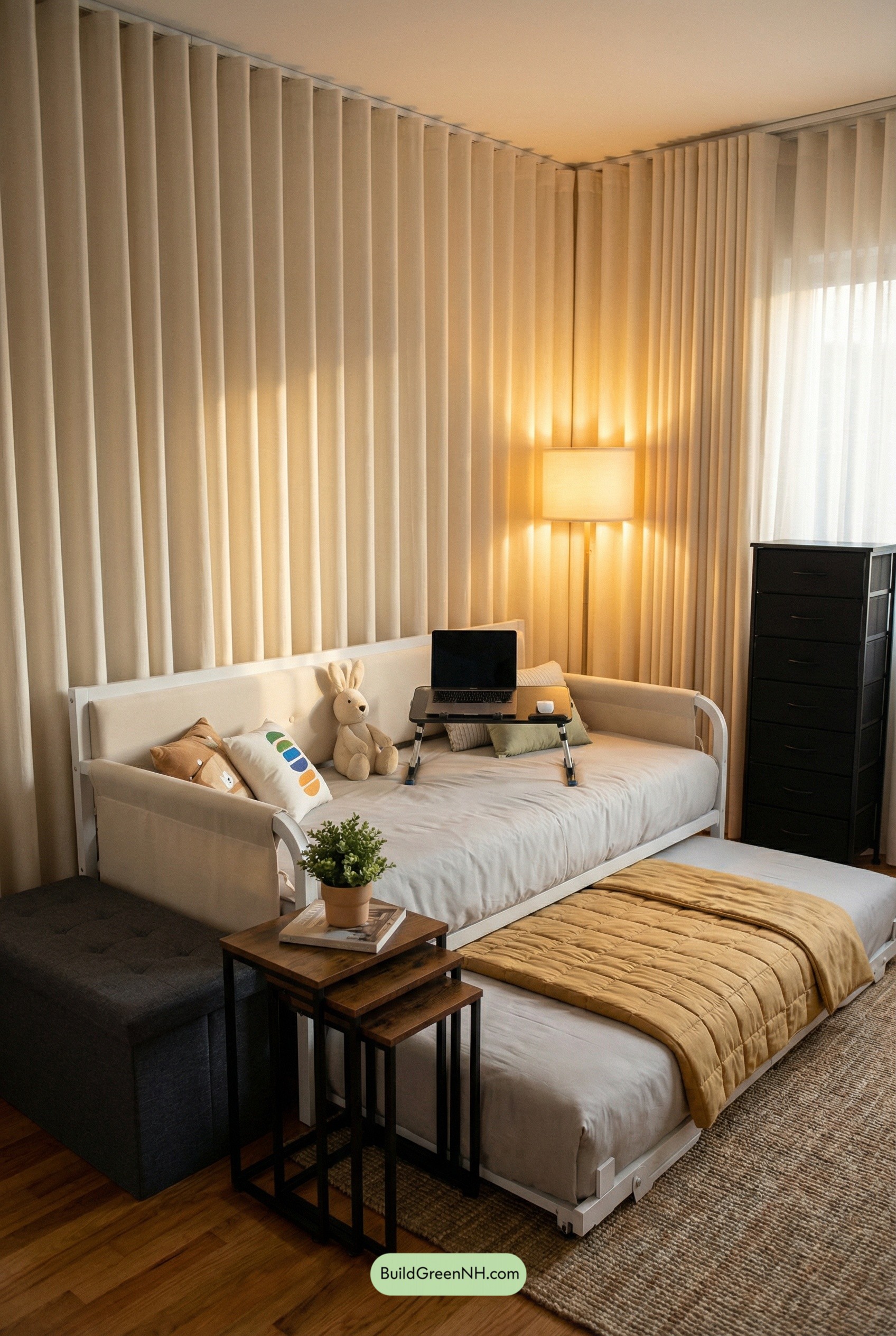 Curtain-Wrapped Daybed Retreat in a Corner