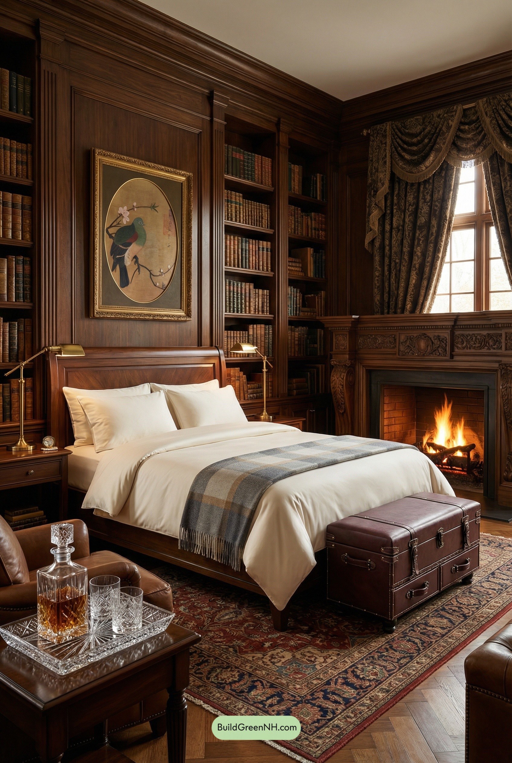 Walnut Library Bedroom, Fireside and Tailored